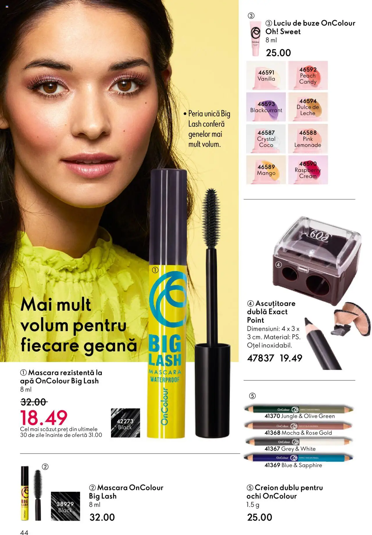 Catalog Oriflame 22 Octombrie - 10 Noiembrie 2025 | Pagina 44 | Produse: Ascuțitoare, Mascara, Luciu de buze, Apă
