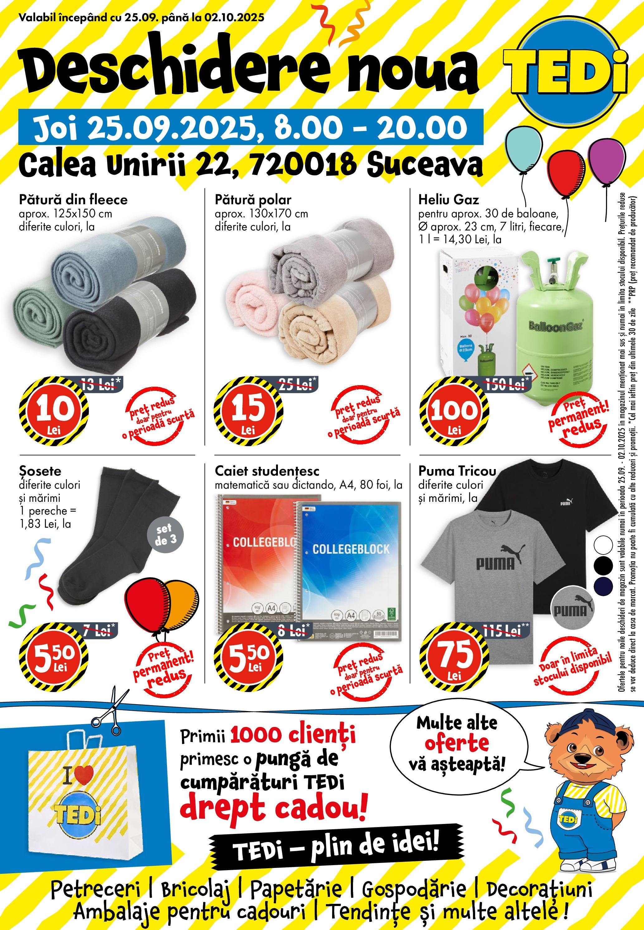 Catalog TEDi 25 Septembrie - 1 Octombrie 2025 | Pagina 1 | Produse: Pungă, Pătură, Tricou, Șosete