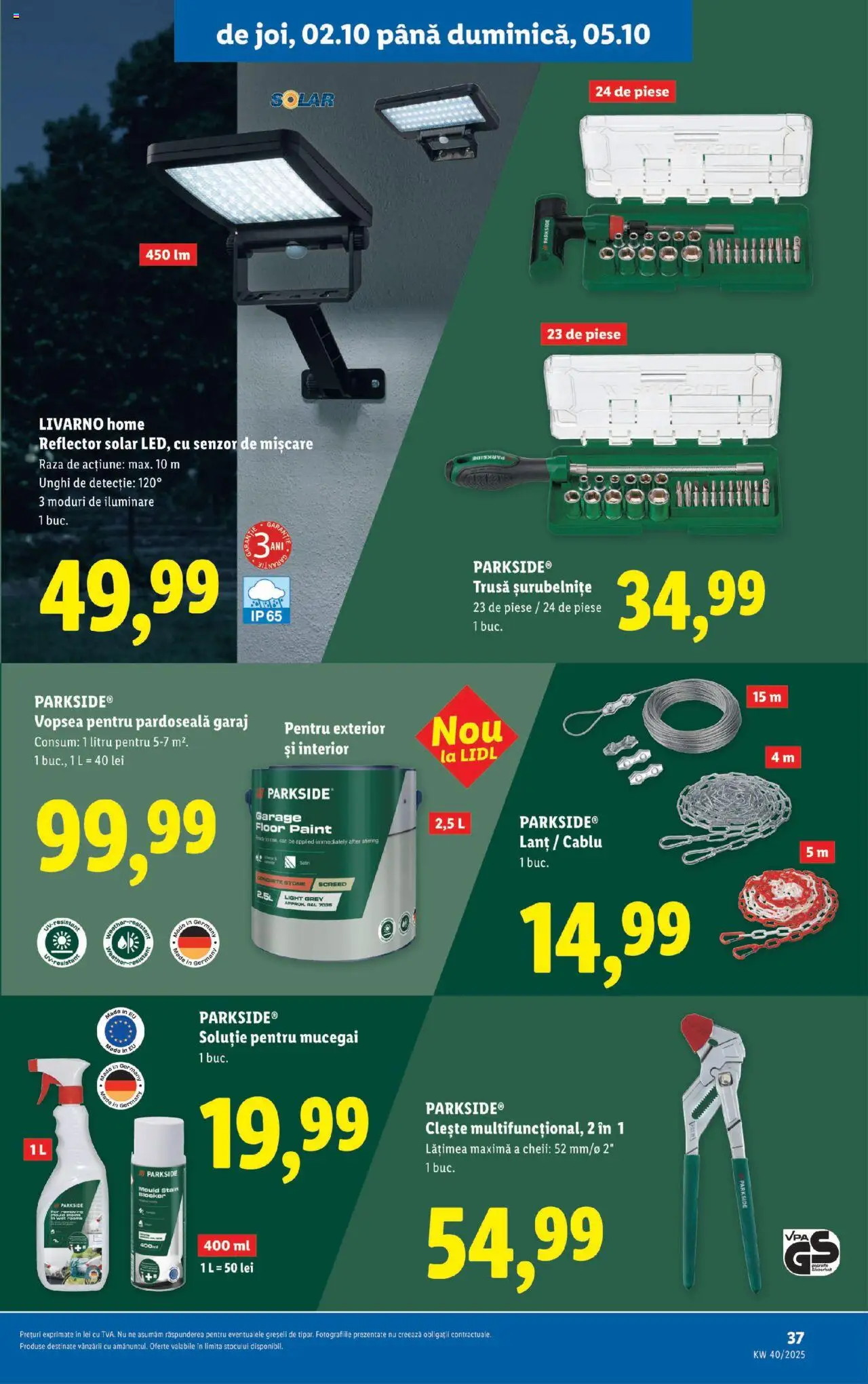 Catalog LIDL 29 Septembrie - 4 Octombrie 2025 | Pagina 37 | Produse: Cablu, Clește, Vopsea, Pardoseală