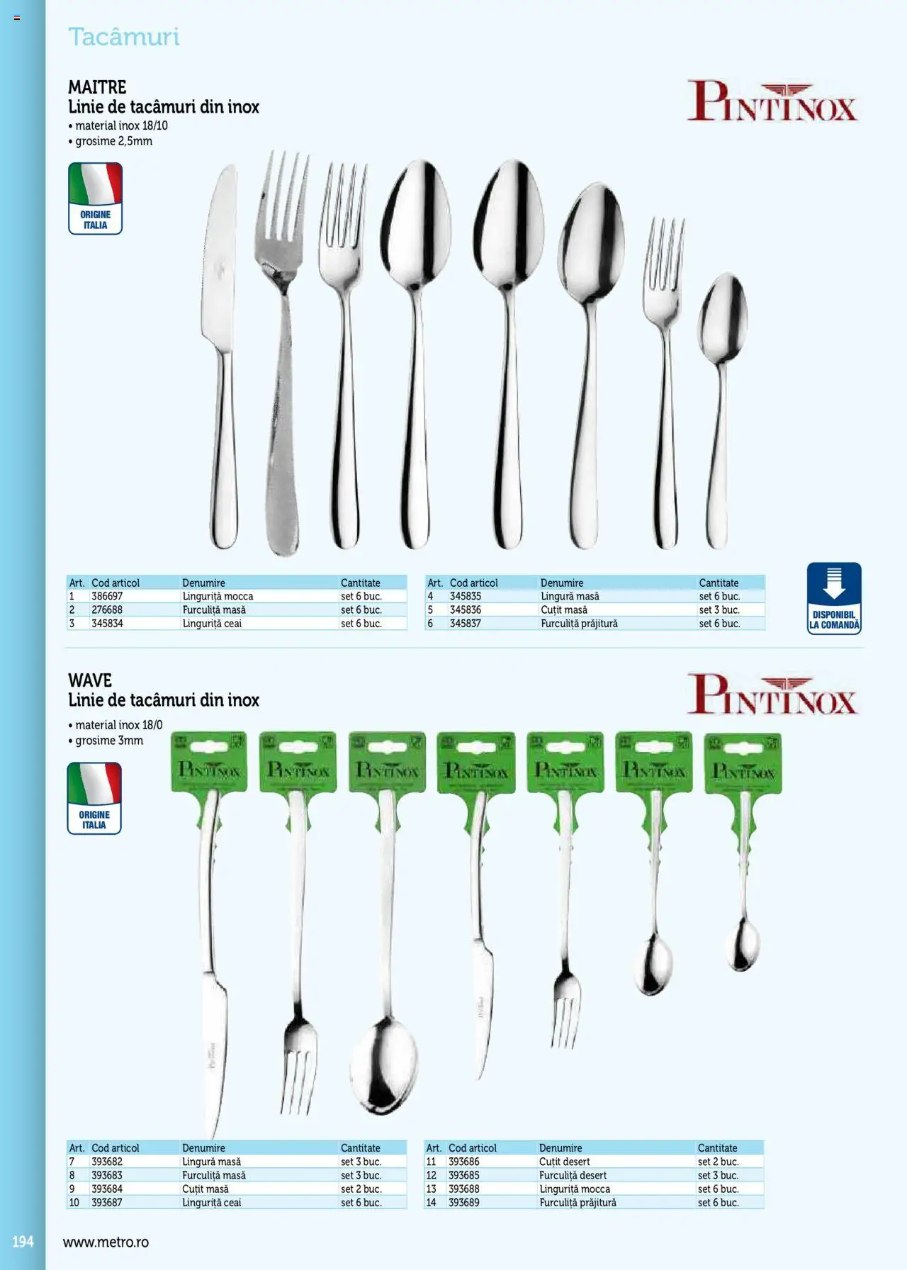 Catalog METRO 17 Septembrie 2025 - 30 Decembrie 2026 | Pagina 194 | Produse: Masă, Cuțit, Prăjitură, Ceai