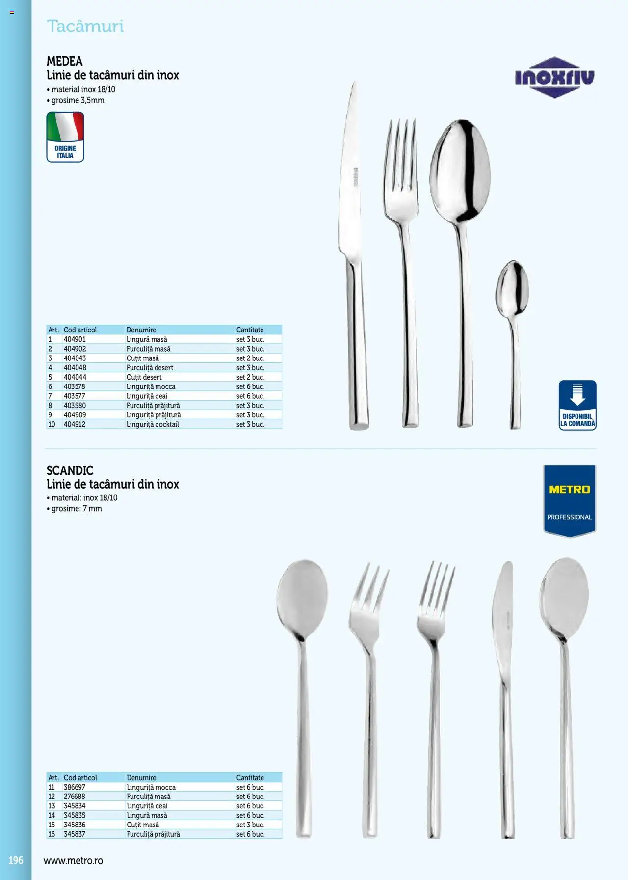 Catalog METRO 17 Septembrie 2025 - 30 Decembrie 2026 | Pagina 196 | Produse: Masă, Cuțit, Prăjitură, Ceai