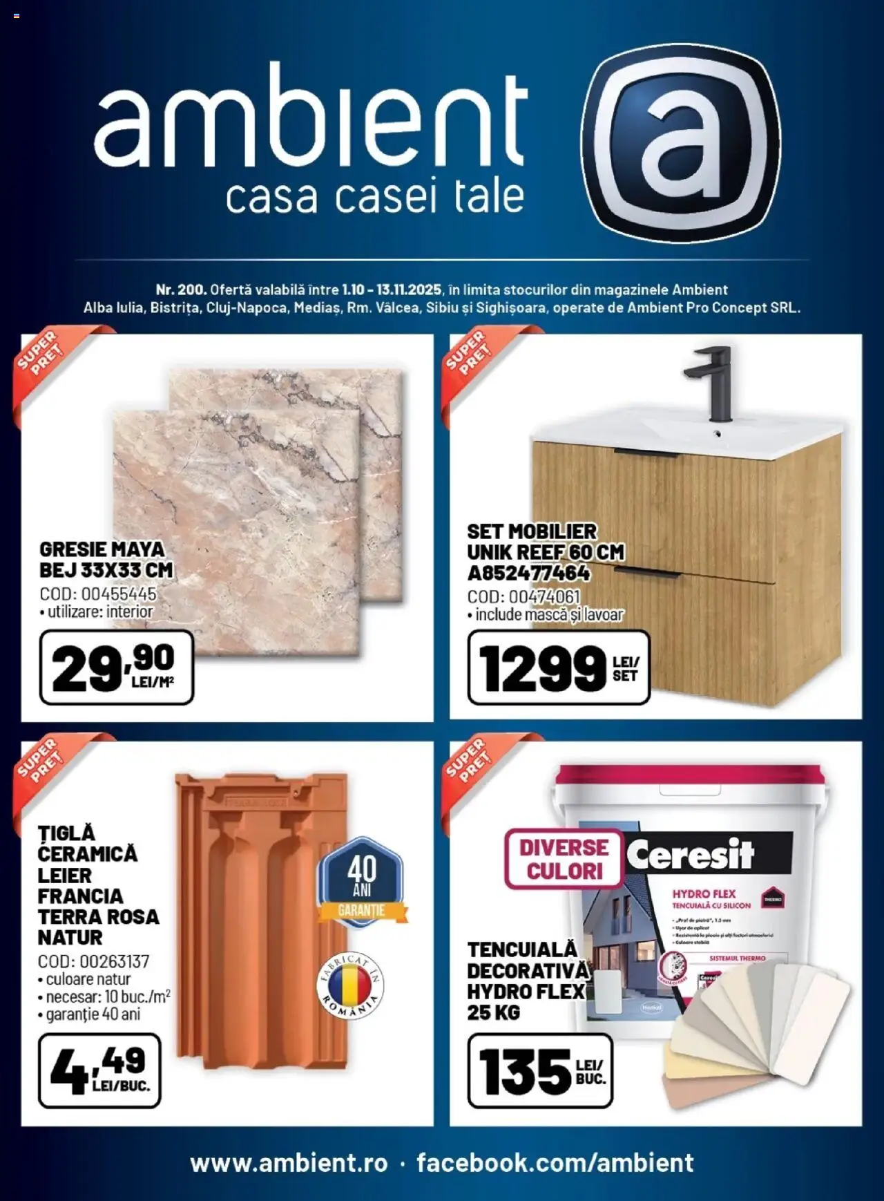 Catalog Ambient 1 Octombrie - 12 Noiembrie 2025 | Pagina 1 | Produse: Gresie, Lavoar, Țiglă