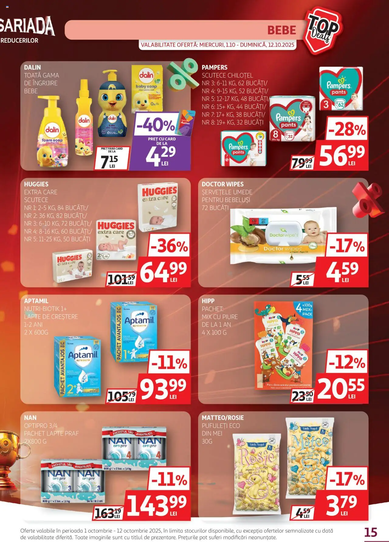 Catalog Auchan 1 - 11 Octombrie 2025 | Pagina 15 | Produse: Lapte praf, Lapte, Pufuleți, Șervețele umede