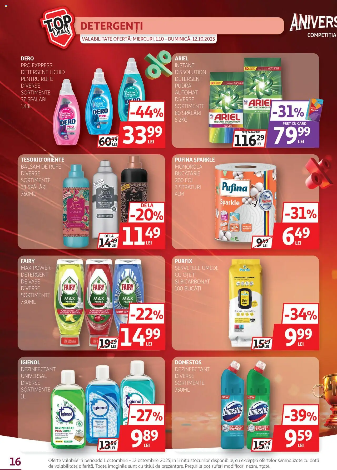 Catalog Auchan 1 - 11 Octombrie 2025 | Pagina 16 | Produse: Pudră, Oțet, Balsam de rufe, Șervețele umede