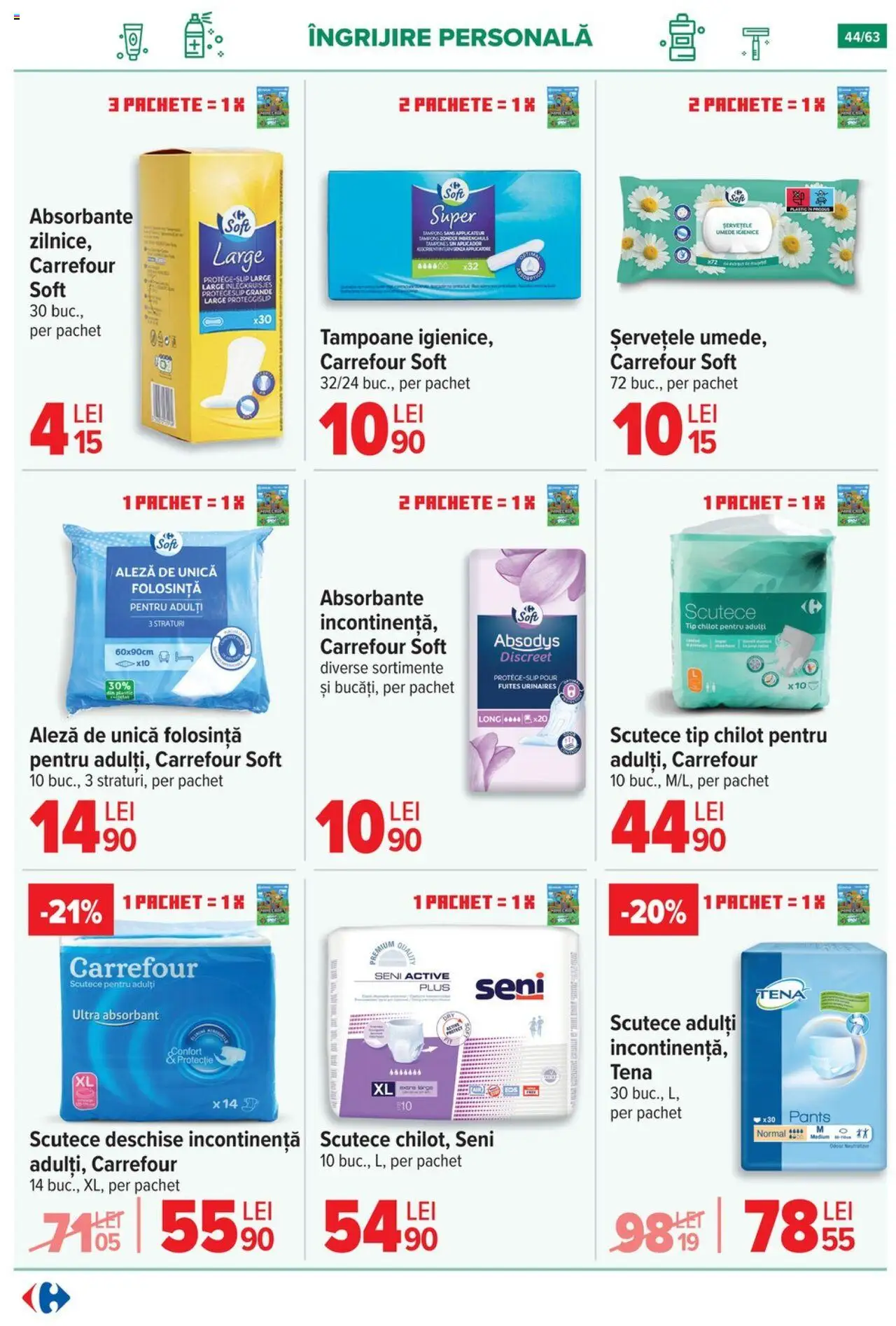 Catalog Carrefour 1 - 13 Octombrie 2025 | Pagina 45 | Produse: Absorbante, Scutece, Tampoane