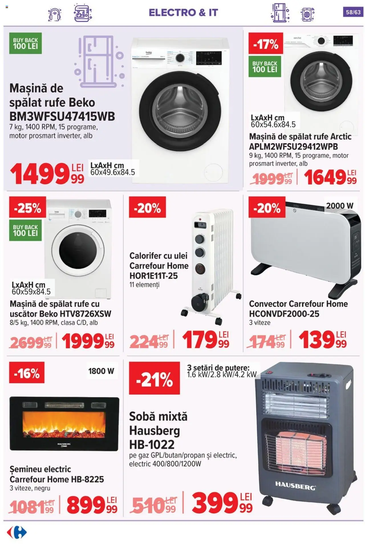 Catalog Carrefour 1 - 13 Octombrie 2025 | Pagina 59 | Produse: Mașină De Spălat, Uscător, Șemineu, Calorifer