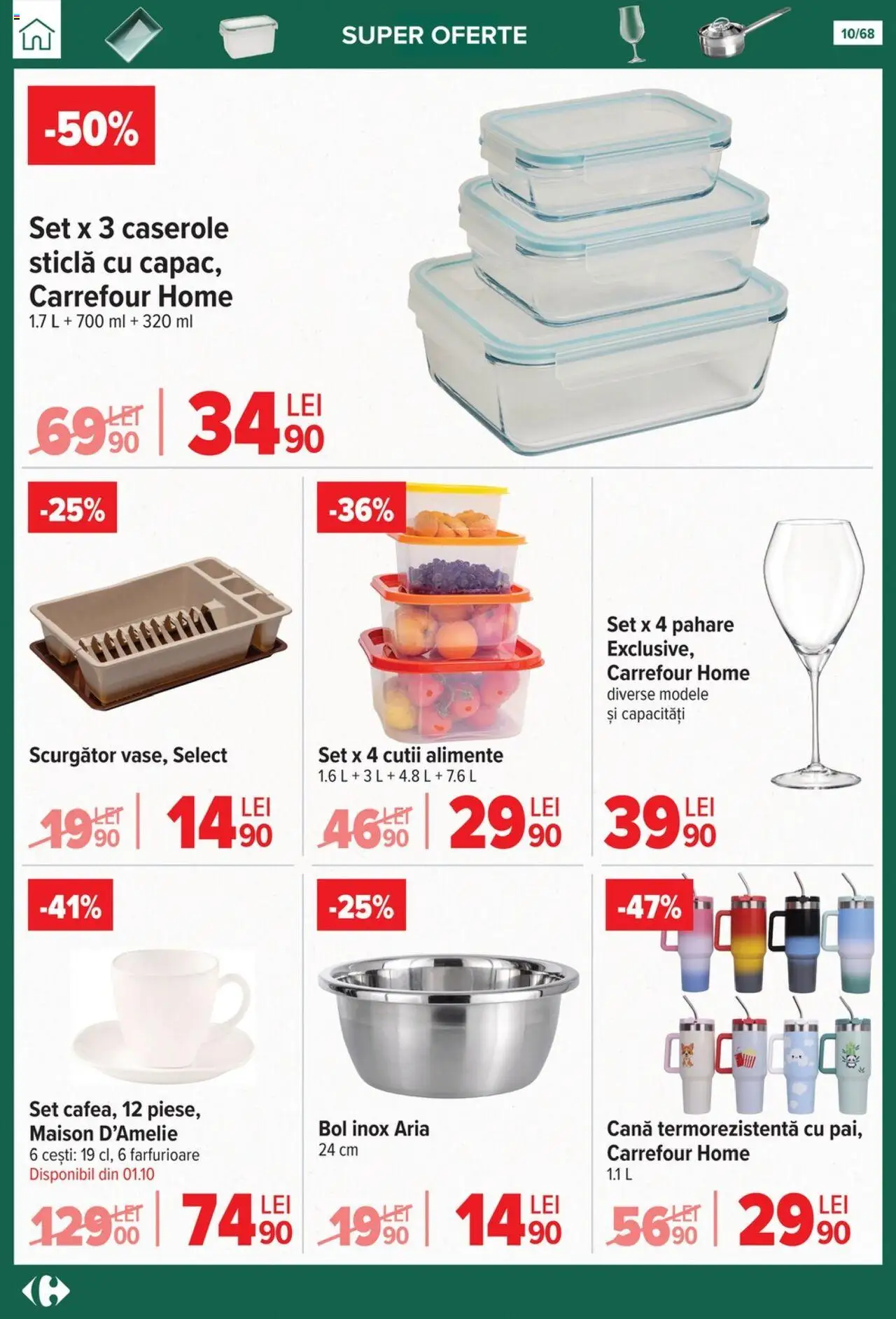 Catalog Carrefour 24 Septembrie - 27 Octombrie 2025 | Pagina 10 | Produse: Pahare, Caserole, Bol