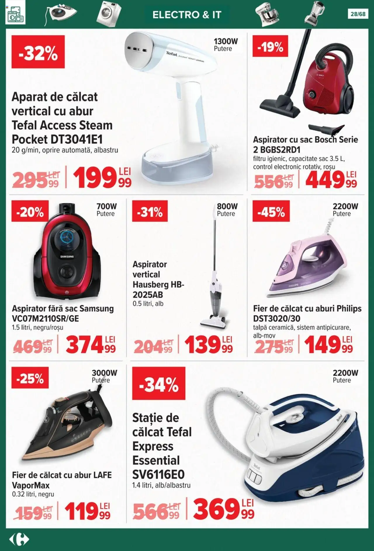 Catalog Carrefour 24 Septembrie - 27 Octombrie 2025 | Pagina 28 | Produse: Enginar, Aparat de călcat, Fier de călcat, Aspirator
