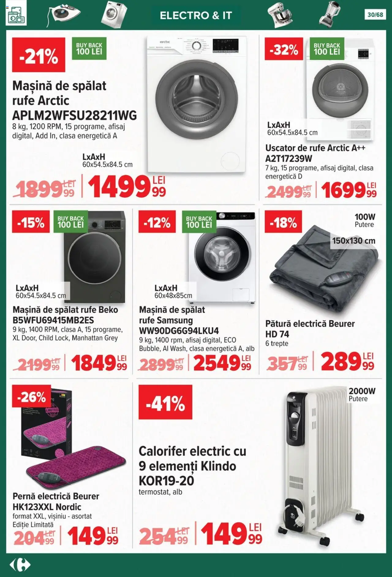 Catalog Carrefour 24 Septembrie - 27 Octombrie 2025 | Pagina 30 | Produse: Mașină De Spălat, Uscător, Pernă, Pătură