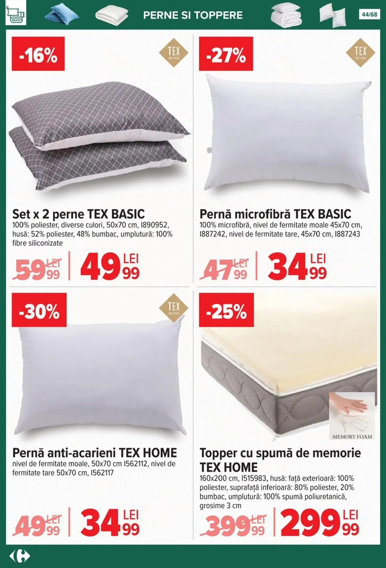 Catalog Carrefour 24 Septembrie - 27 Octombrie 2025 | Pagina 44 | Produse: Memorie, Pernă, Topper