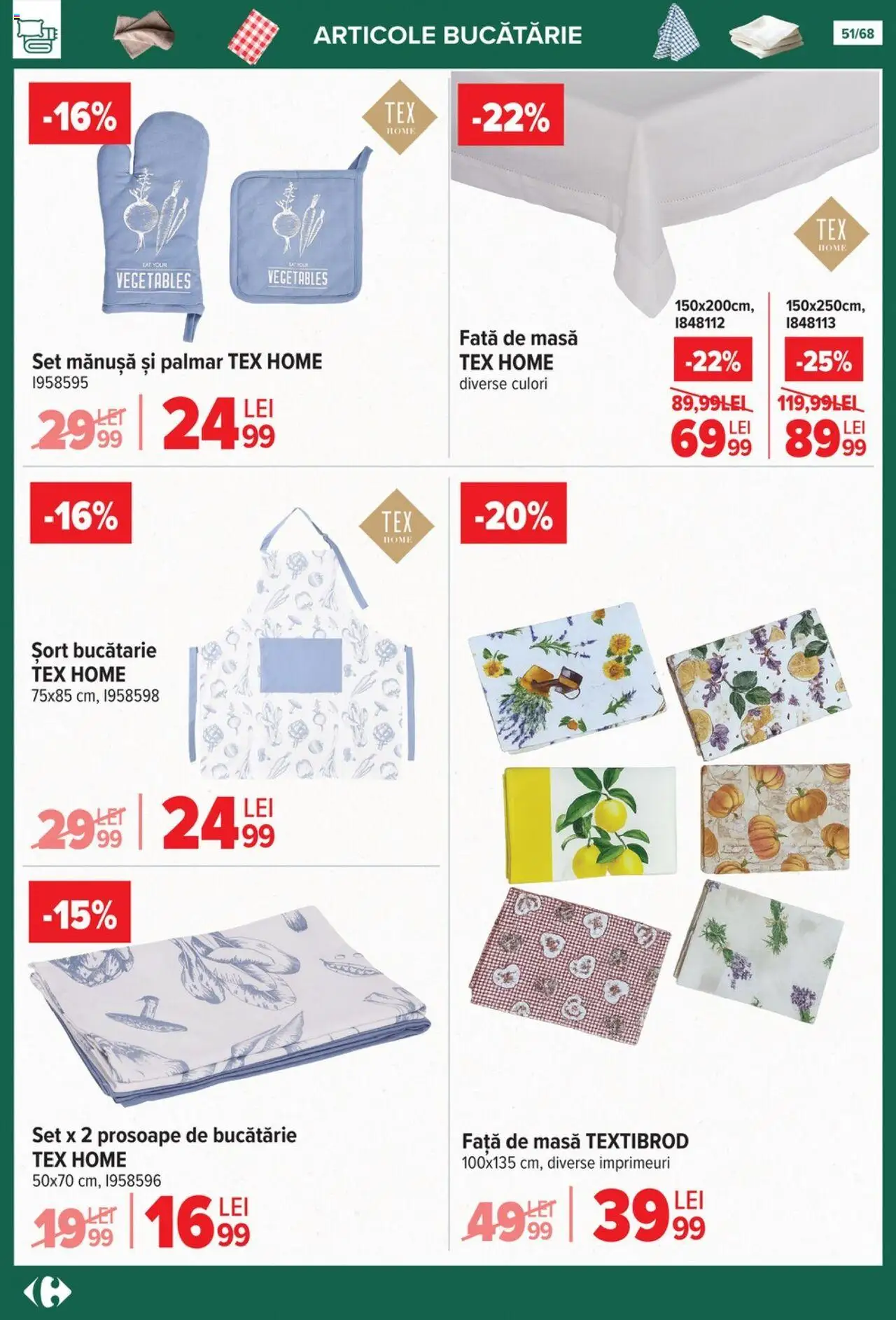 Catalog Carrefour 24 Septembrie - 27 Octombrie 2025 | Pagina 51 | Produse: Șort, Față de masă, Prosoape de bucătărie, Masă