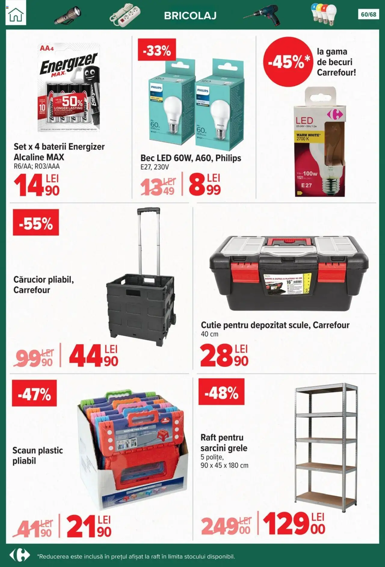 Catalog Carrefour 24 Septembrie - 27 Octombrie 2025 | Pagina 60 | Produse: Raft, Scaun, Cutie, Baterii