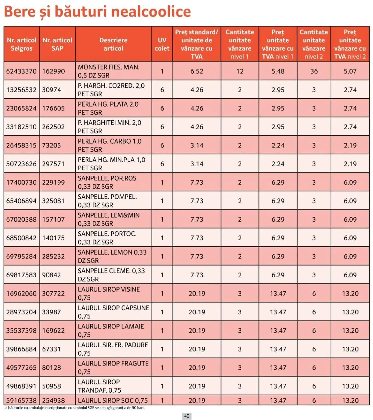 Catalog Selgros 1 - 29 Octombrie 2025 | Pagina 40 | Produse: Bere, Sirop, Lămâie
