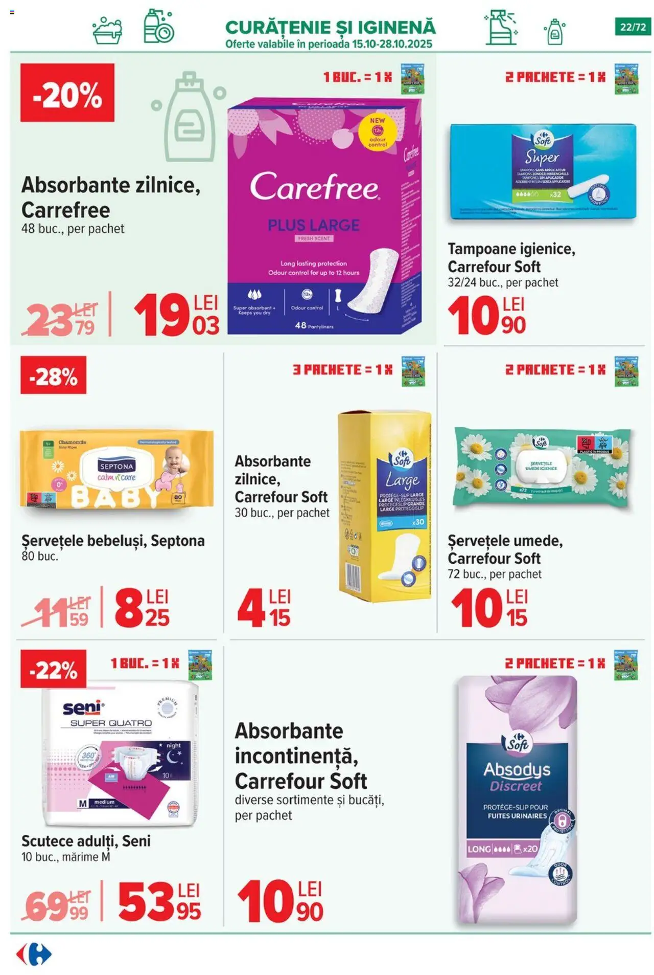 Catalog Carrefour 15 Octombrie - 3 Noiembrie 2025 | Pagina 23 | Produse: Absorbante, Scutece, Tampoane