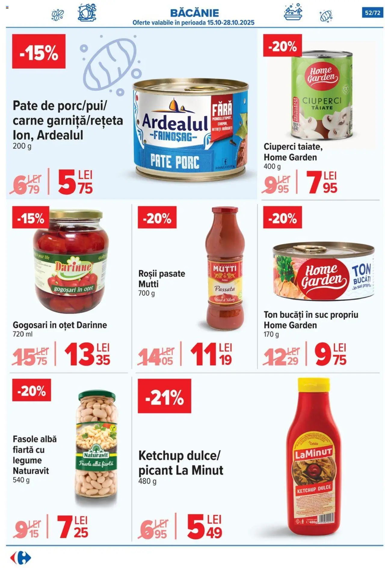 Catalog Carrefour 15 Octombrie - 3 Noiembrie 2025 | Pagina 54 | Produse: Oțet, Suc, Fasole albă, Legume
