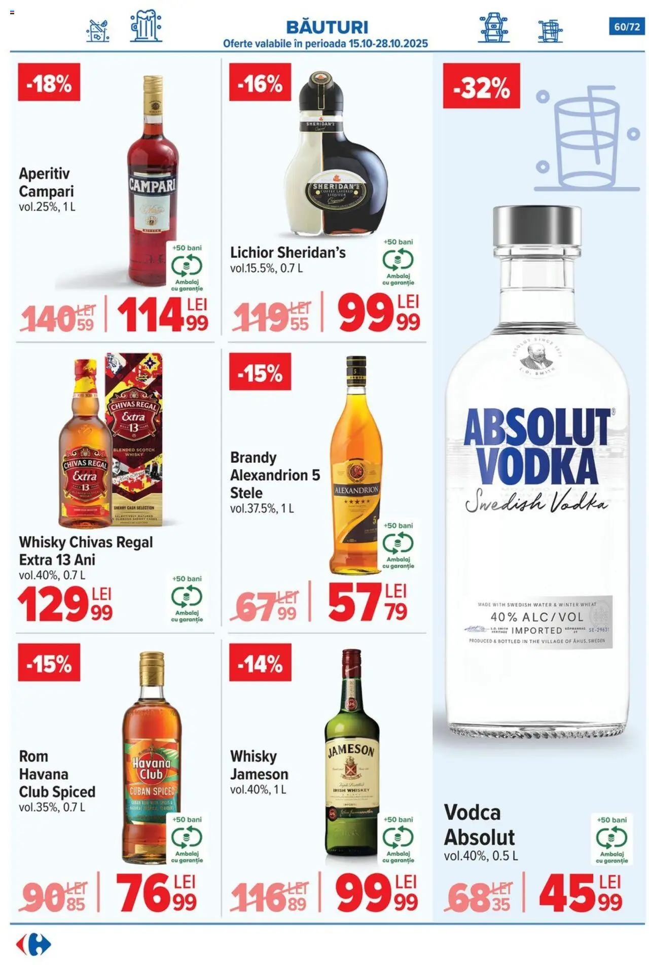 Catalog Carrefour 15 Octombrie - 3 Noiembrie 2025 | Pagina 62 | Produse: Su ısıtıcı, Lichior, Vodka, Whiskey