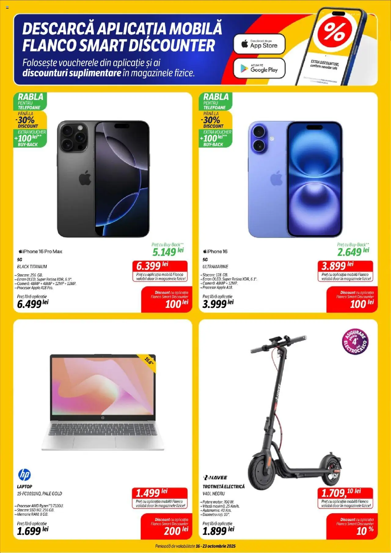 Catalog Flanco 16 - 22 Octombrie 2025 | Pagina 4 | Produse: Laptop, Memorie, Trotinetă electrică, Apple
