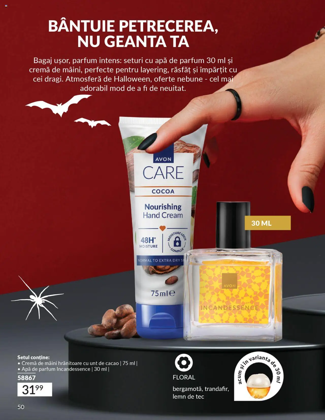 Catalog Avon 14 - 30 Octombrie 2025 | Pagina 50 | Produse: Geantă, Cremă de mâini, Cacao, Apă