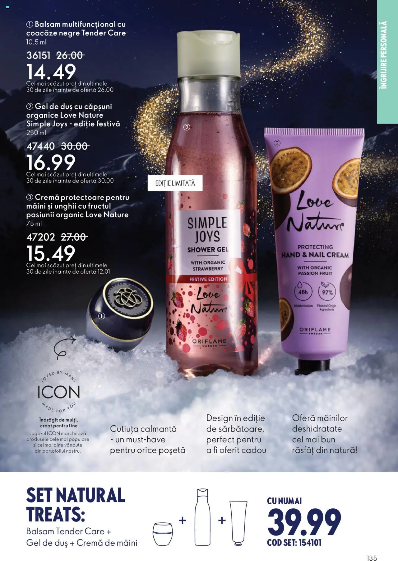 Catalog Oriflame 12 Noiembrie - 1 Decembrie 2025 | Pagina 135 | Produse: Duș, Cremă, Cremă de mâini, Gel de duș