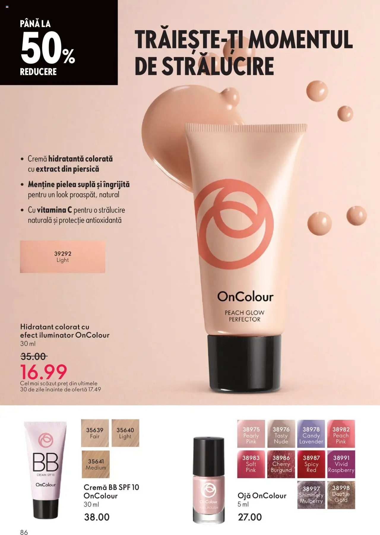 Catalog Oriflame 12 Noiembrie - 1 Decembrie 2025 | Pagina 86 | Produse: Piersică, Iluminator, Cremă, Ojă