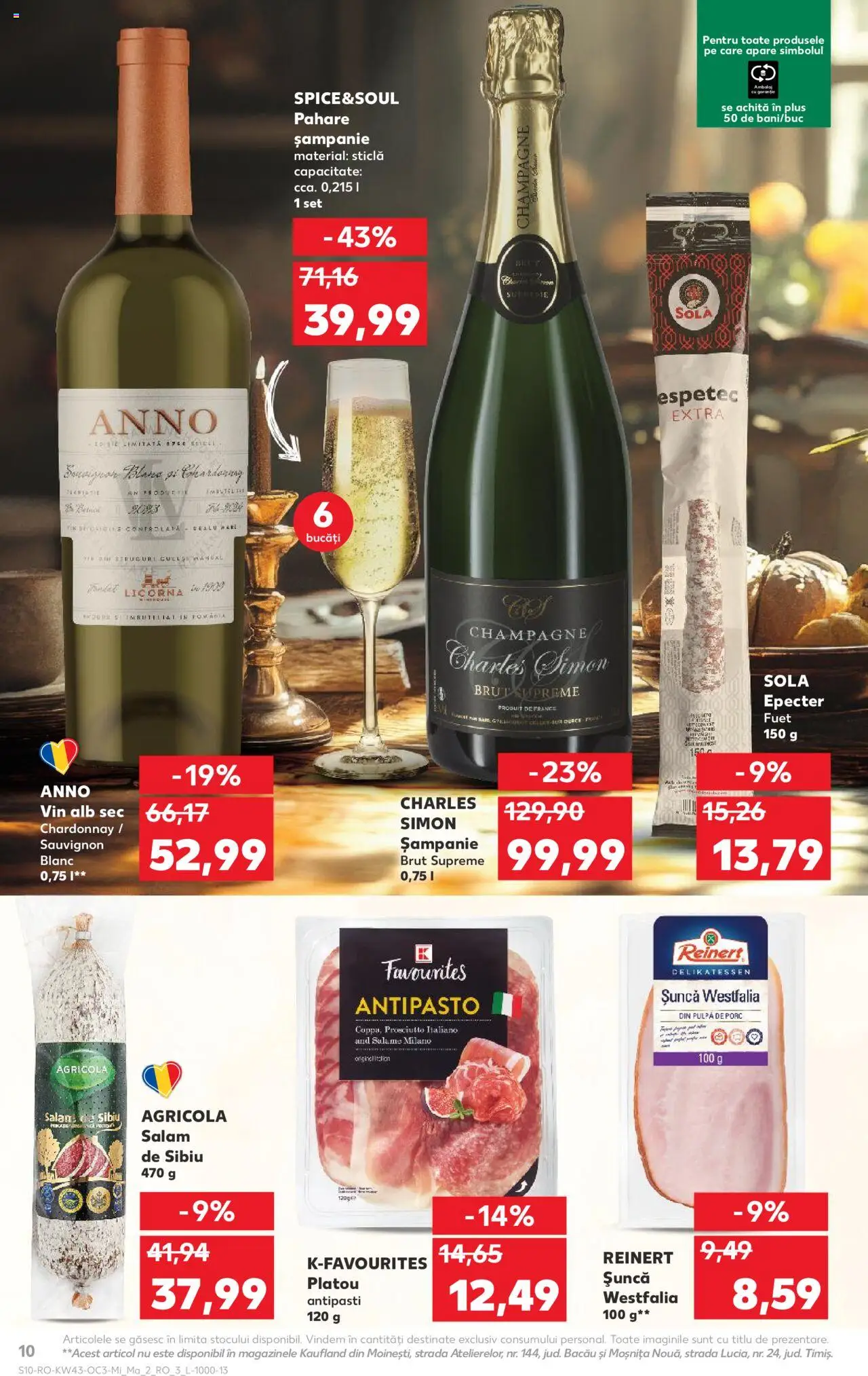 Catalog Kaufland 22 - 27 Octombrie 2025 | Pagina 10 | Produse: Pahare, Salam, Șuncă, Vin
