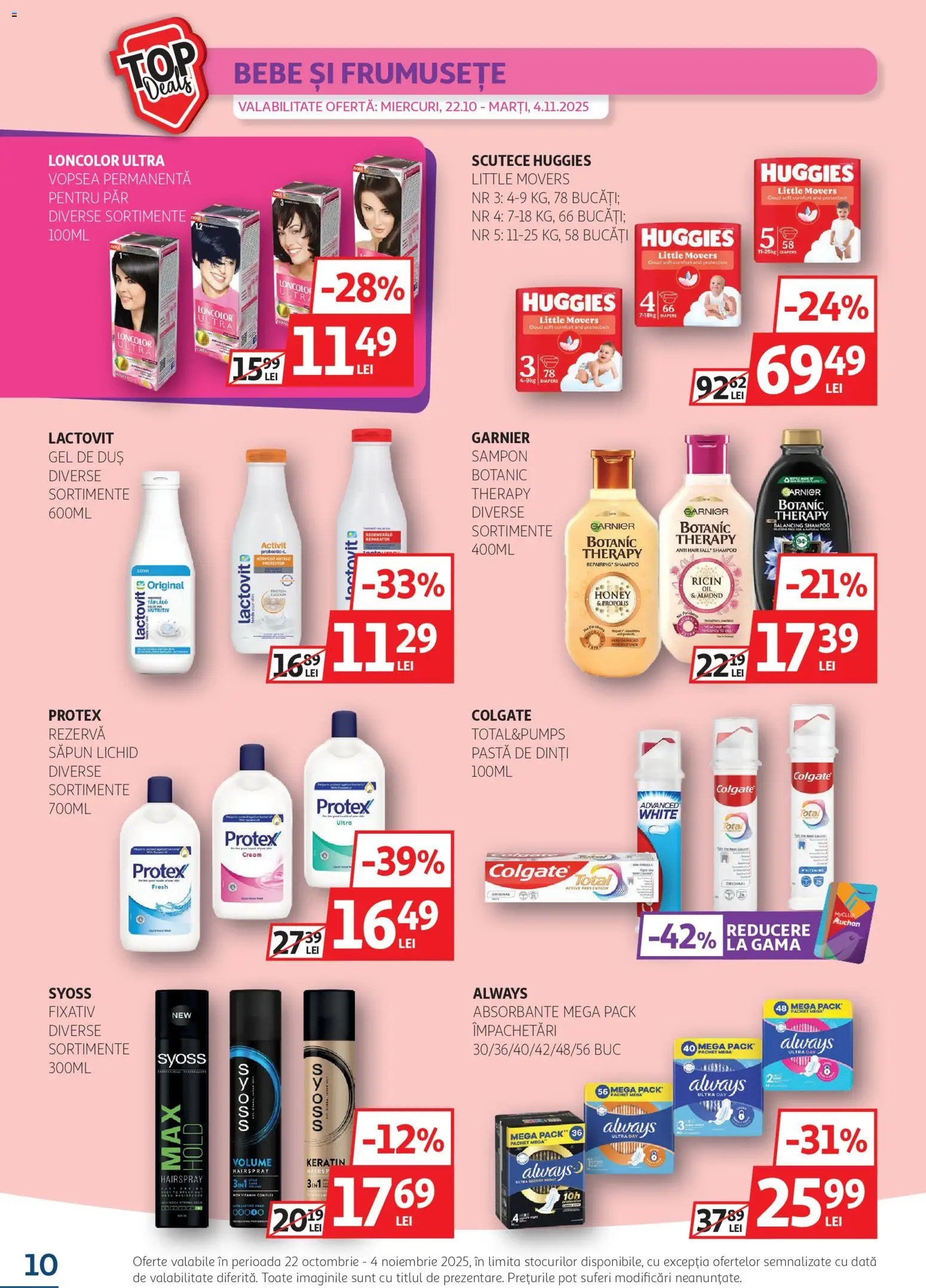 Catalog Auchan 22 Octombrie - 3 Noiembrie 2025 | Pagina 10 | Produse: Duș, Săpun, Gel de duș, Scutece