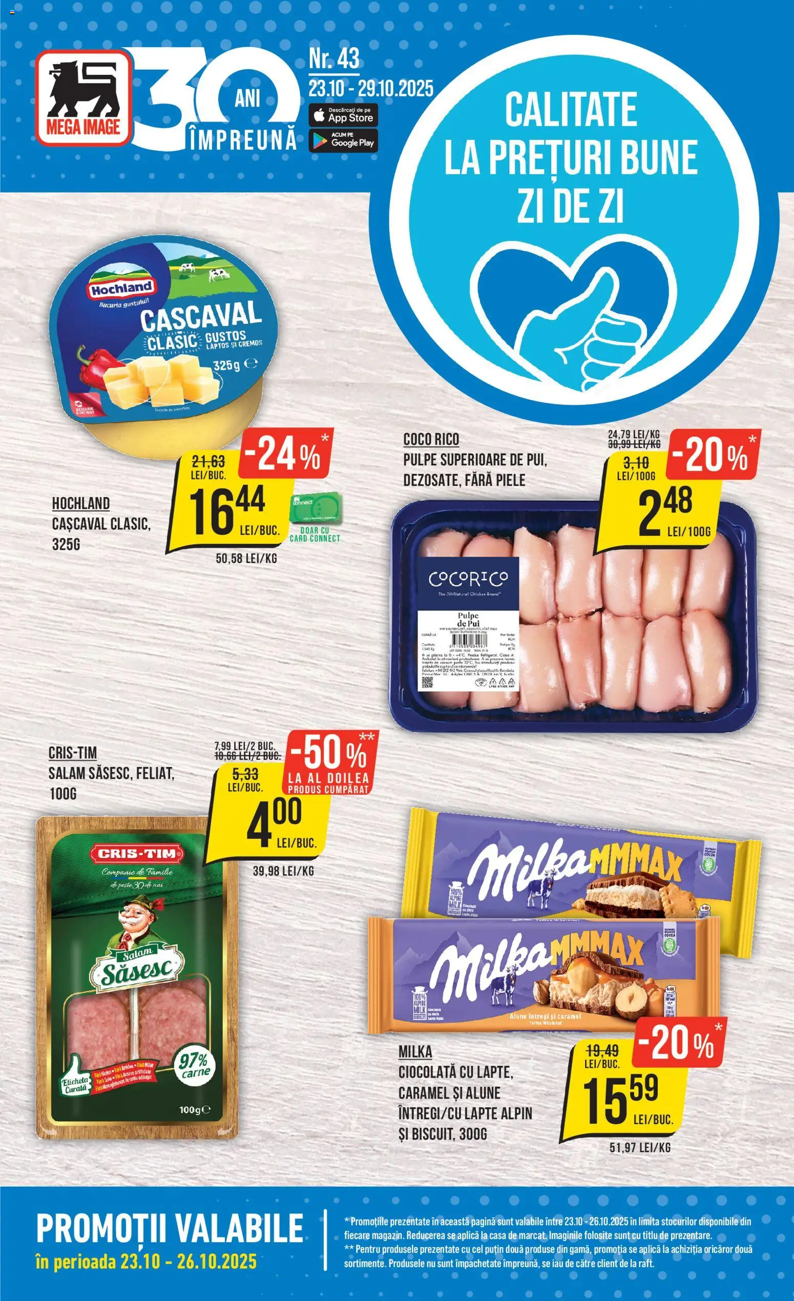 Catalog Mega Image 23 - 28 Octombrie 2025 | Pagina 1 | Produse: Hacıyatmaz Kedi Oyuncağı, Cașcaval, Alune, Salam