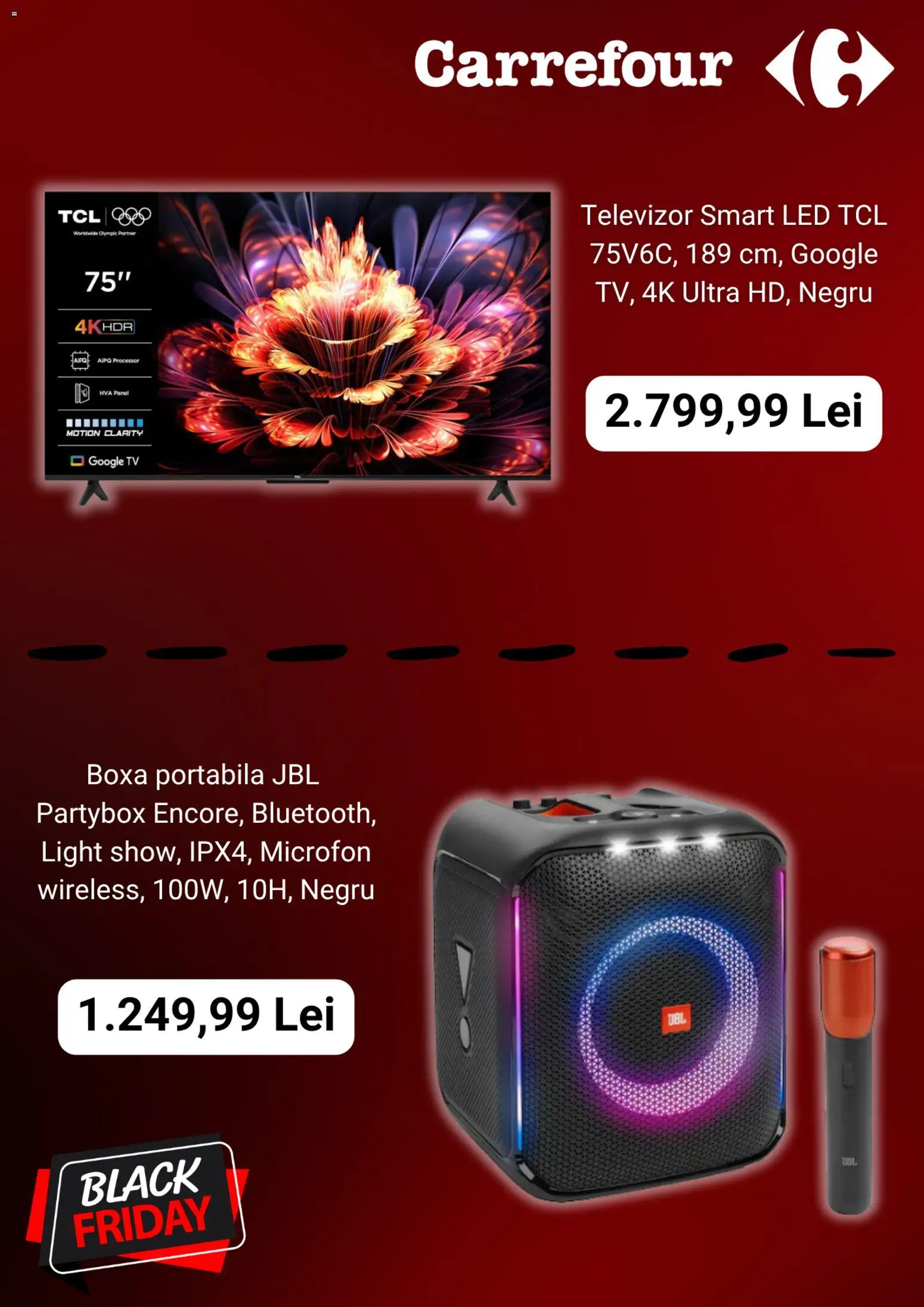 Catalog Carrefour 22 Octombrie - 1 Decembrie 2025 | Pagina 2 | Produse: Televizor, Microfon, Babak, Boxă portabilă