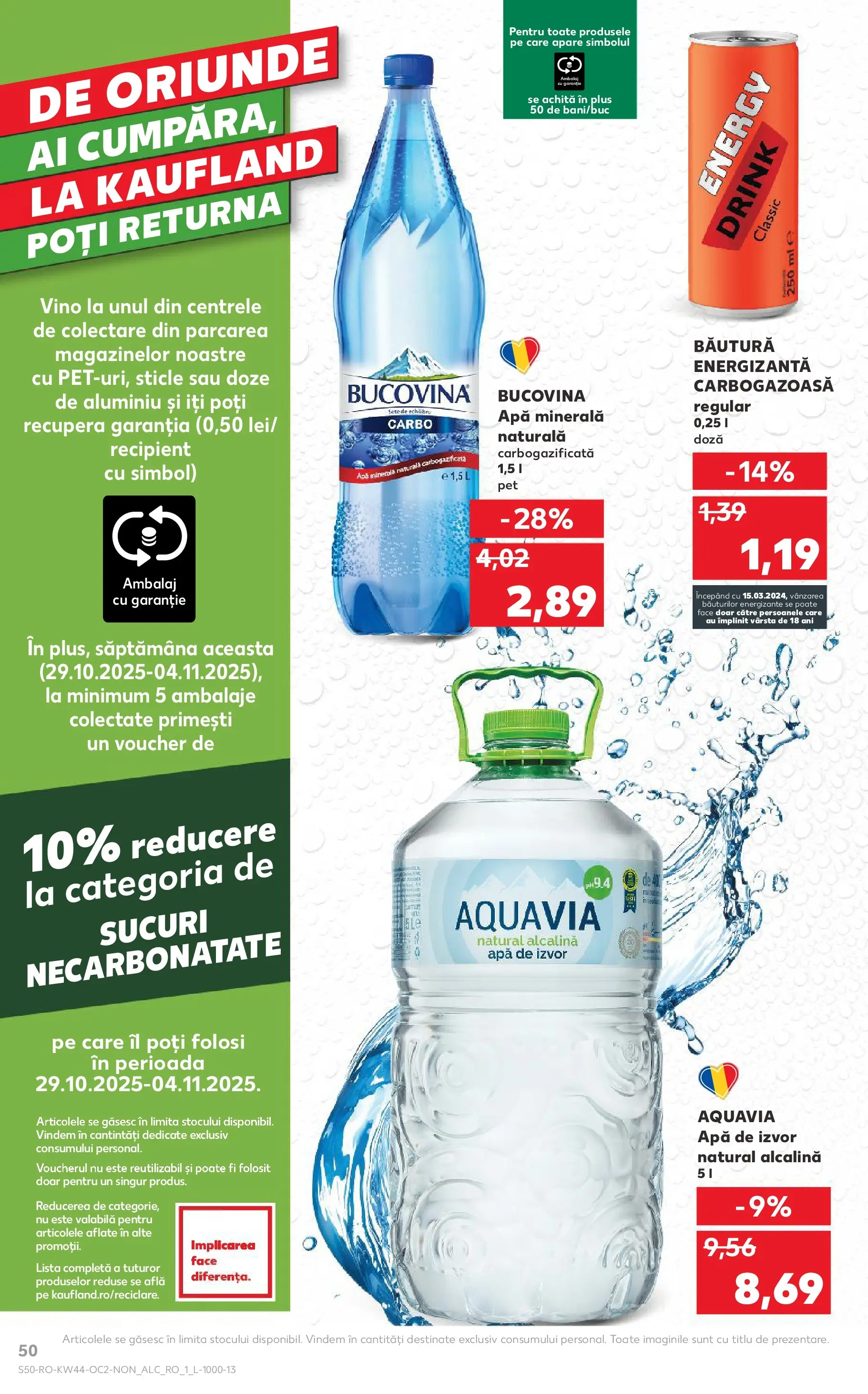 Catalog Kaufland 29 Octombrie - 3 Noiembrie 2025 | Pagina 50 | Produse: Yazı tahtası kalemi, Băutură energizantă, Apă