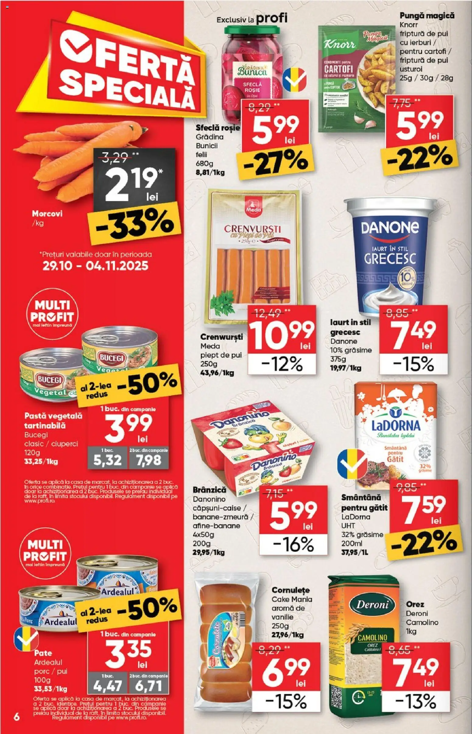 Catalog Profi 29 Octombrie - 10 Noiembrie 2025 | Pagina 6 | Produse: Pungă, Smântână, Morcovi, Cartofi