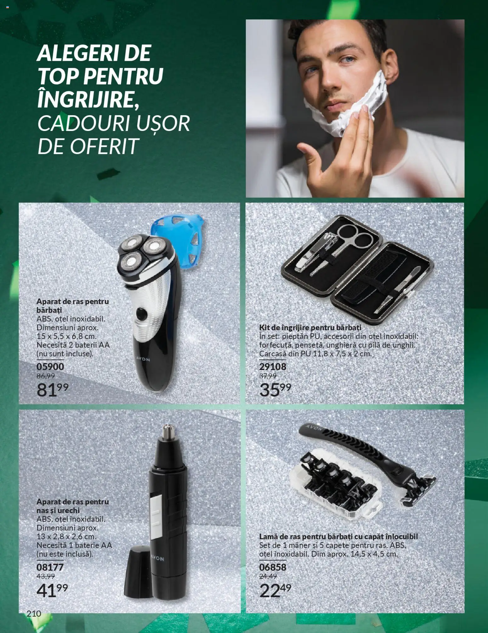 Catalog Avon 1 - 29 Noiembrie 2025 | Pagina 210 | Produse: Lamă de ras, Aparat De Ras, Mâner, Baterie