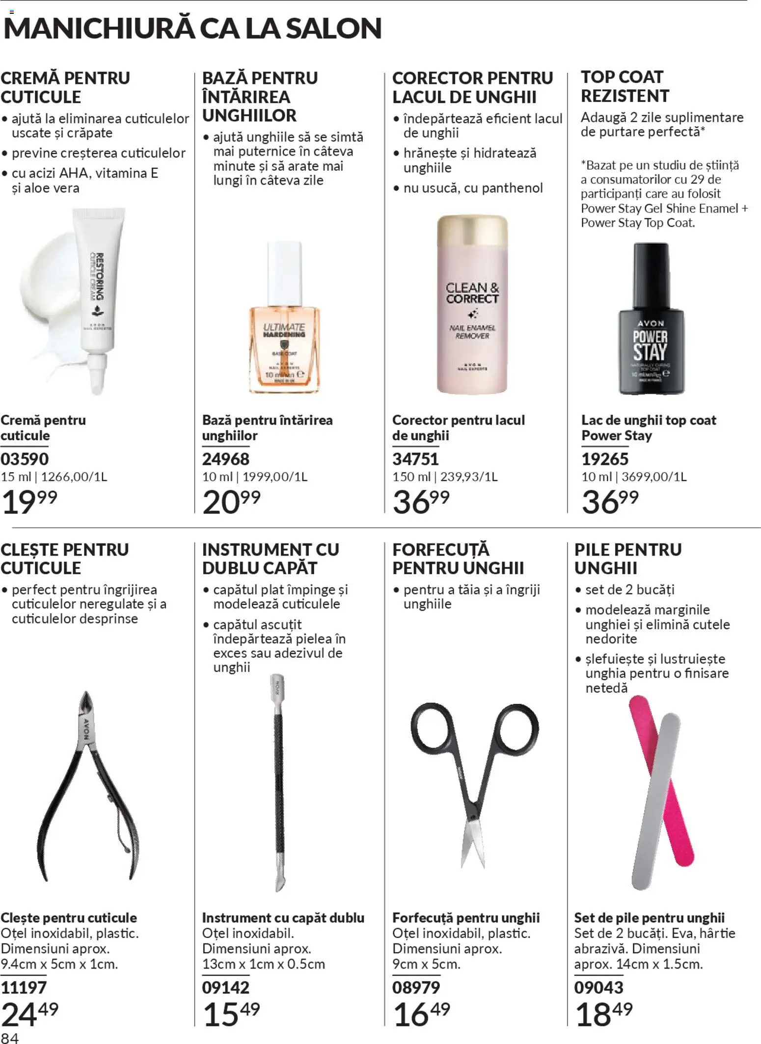 Catalog Avon 1 - 29 Noiembrie 2025 | Pagina 84 | Produse: Forfecuță, Top coat, Lac de unghii, Cremă