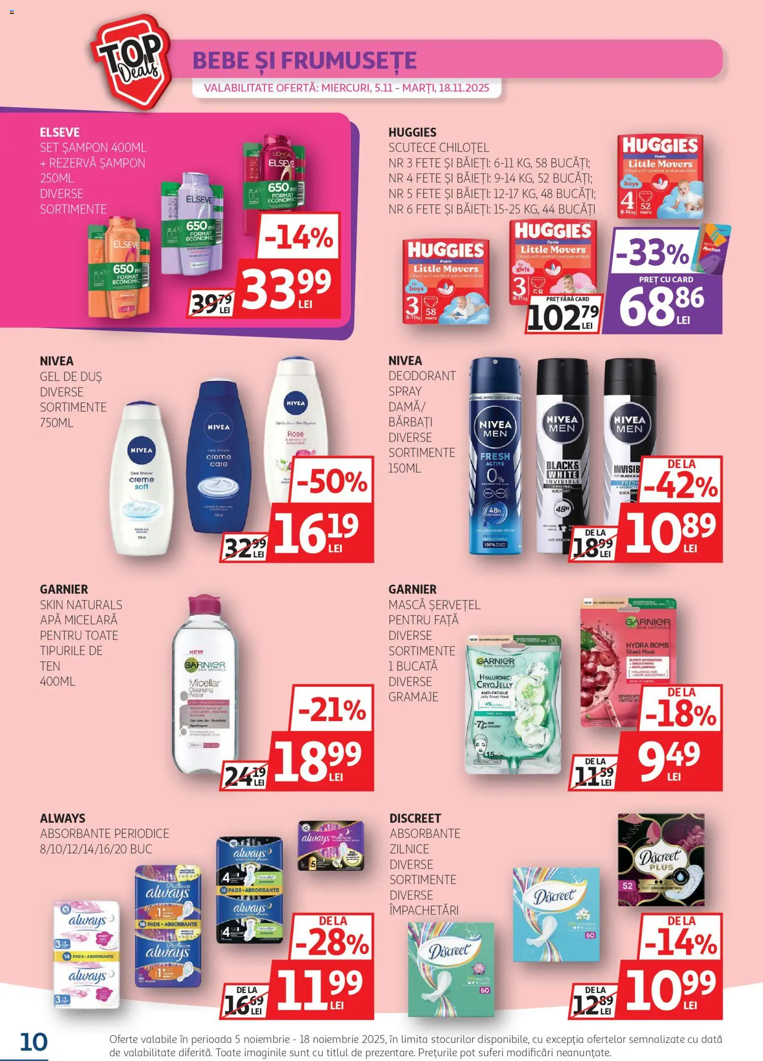 Catalog Auchan 5 - 17 Noiembrie 2025 | Pagina 10 | Produse: Apă micelară, Deodorant, Absorbante, Scutece