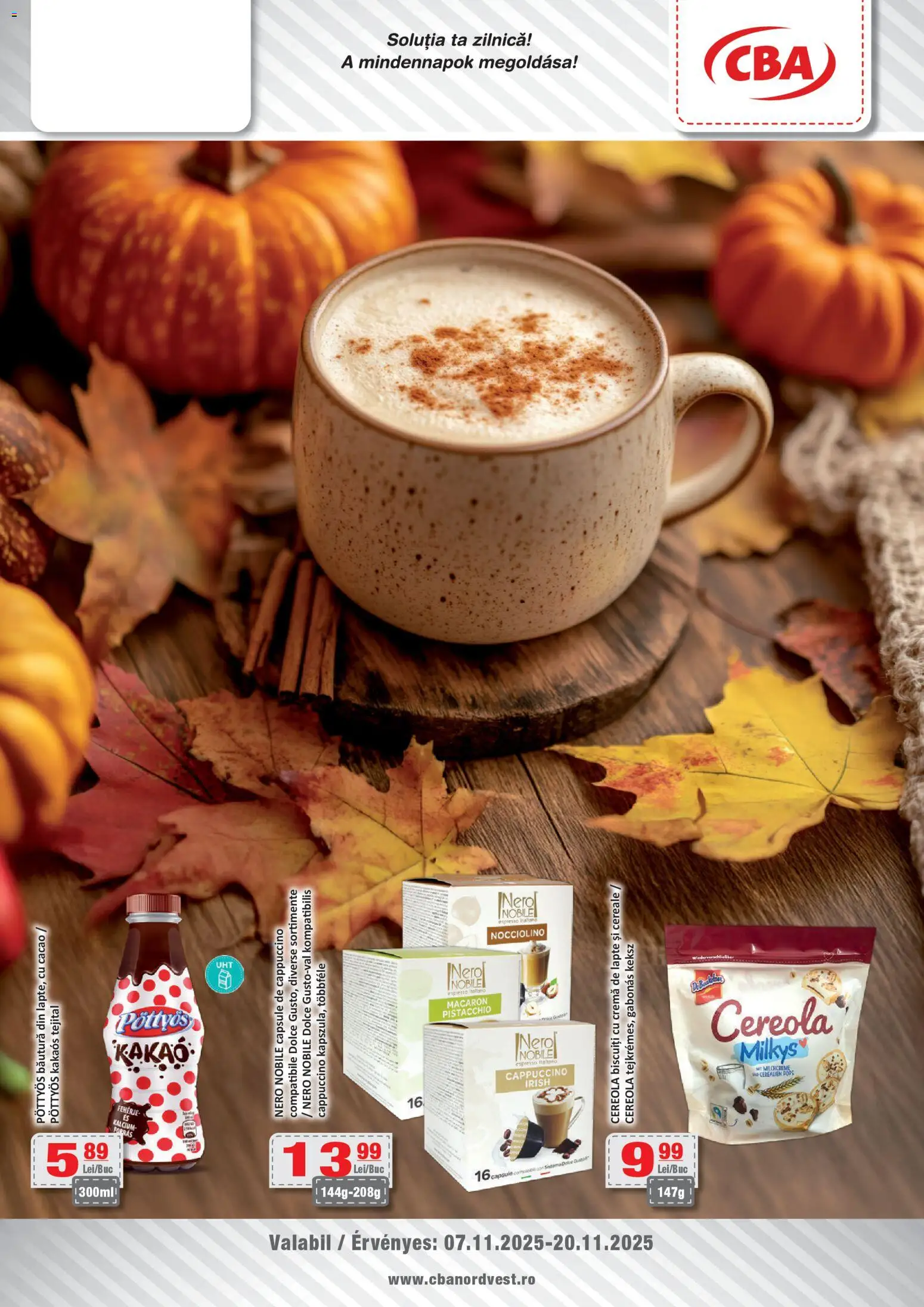 Catalog CBA 7 - 19 Noiembrie 2025 | Pagina 1 | Produse: Lapte, Cereale, Cacao, Biscuiți