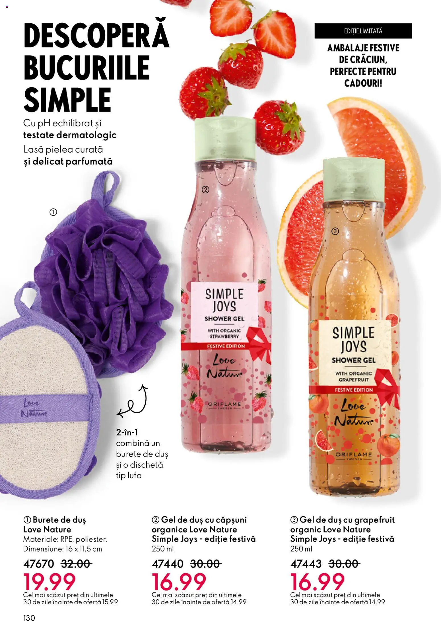 Catalog Oriflame 3 - 22 Decembrie 2025 | Pagina 130 | Produse: Duș, Burete, Gel de duș, Căpșuni