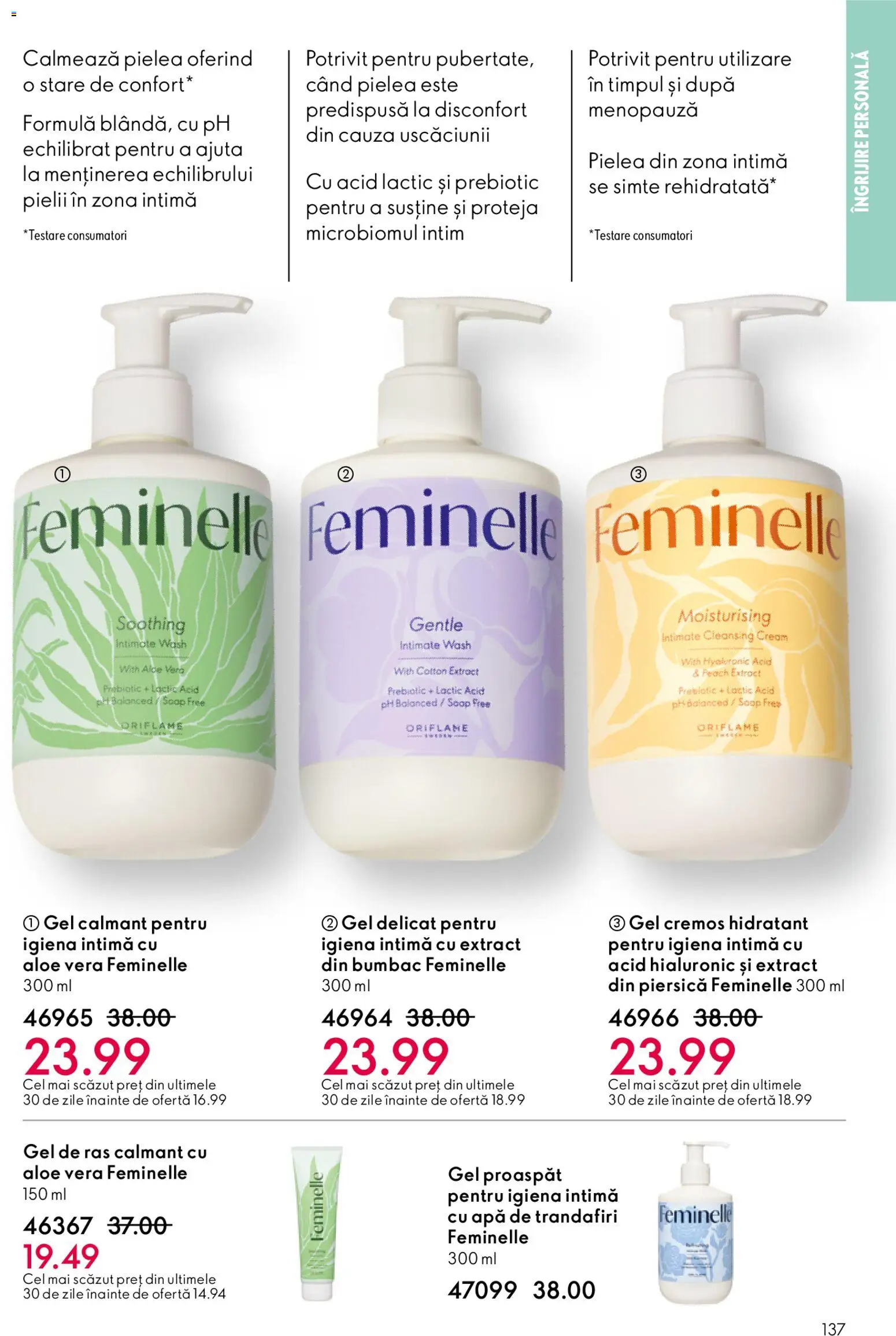 Catalog Oriflame 3 - 22 Decembrie 2025 | Pagina 137 | Produse: Piersică, Gel de ras, Aloe vera, Apă
