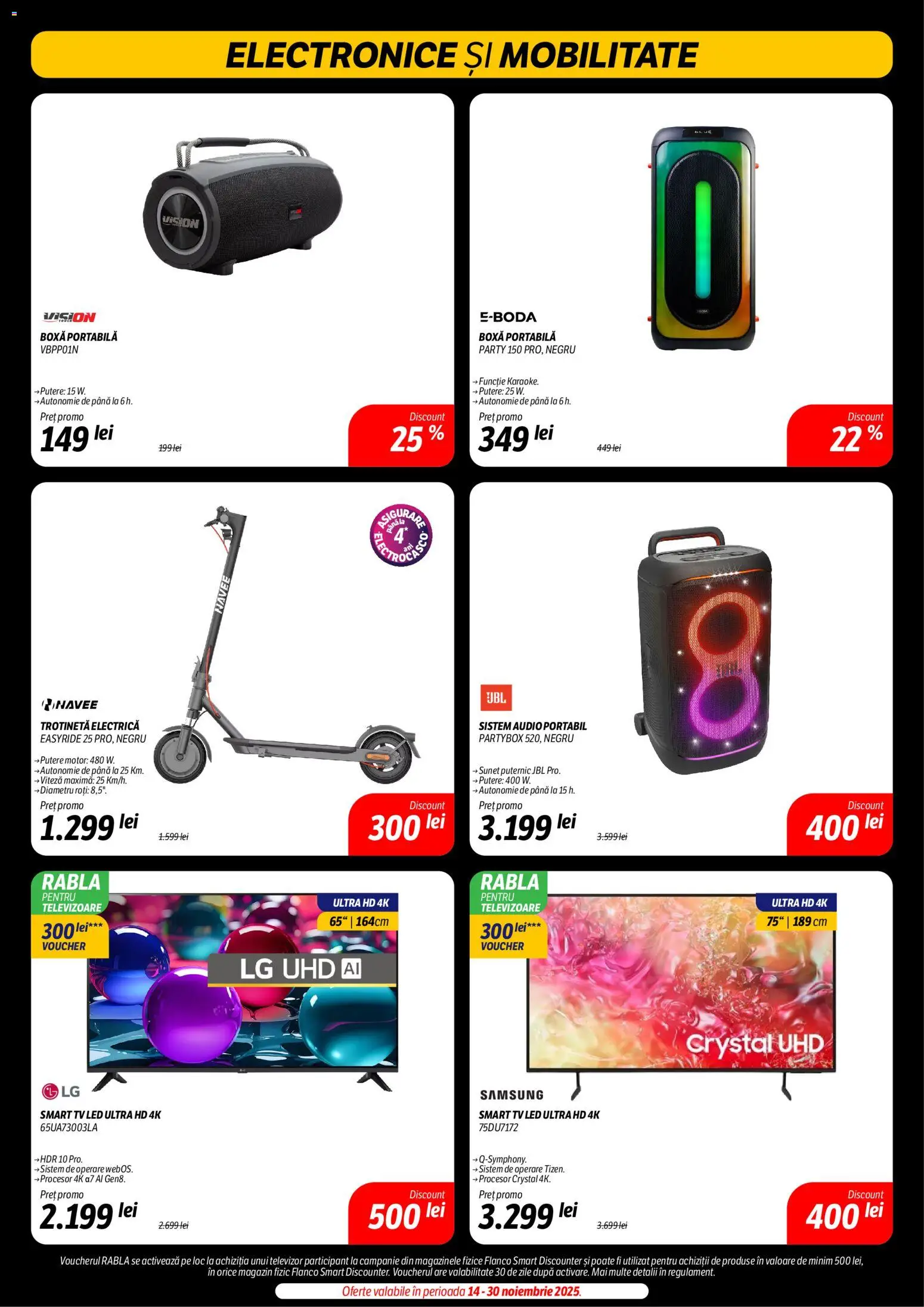 Catalog Flanco 14 - 29 Noiembrie 2025 | Pagina 9 | Produse: Audio, Trotinetă electrică, Sistem audio, Boxă portabilă