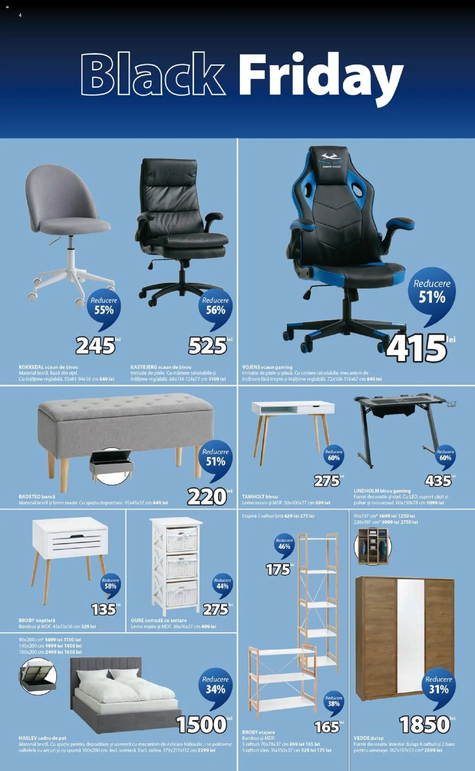 Catalog JYSK 14 - 23 Noiembrie 2025 | Pagina 4 | Produse: Scaun gaming, Çikolatalı gofret, Comodă, Etajeră