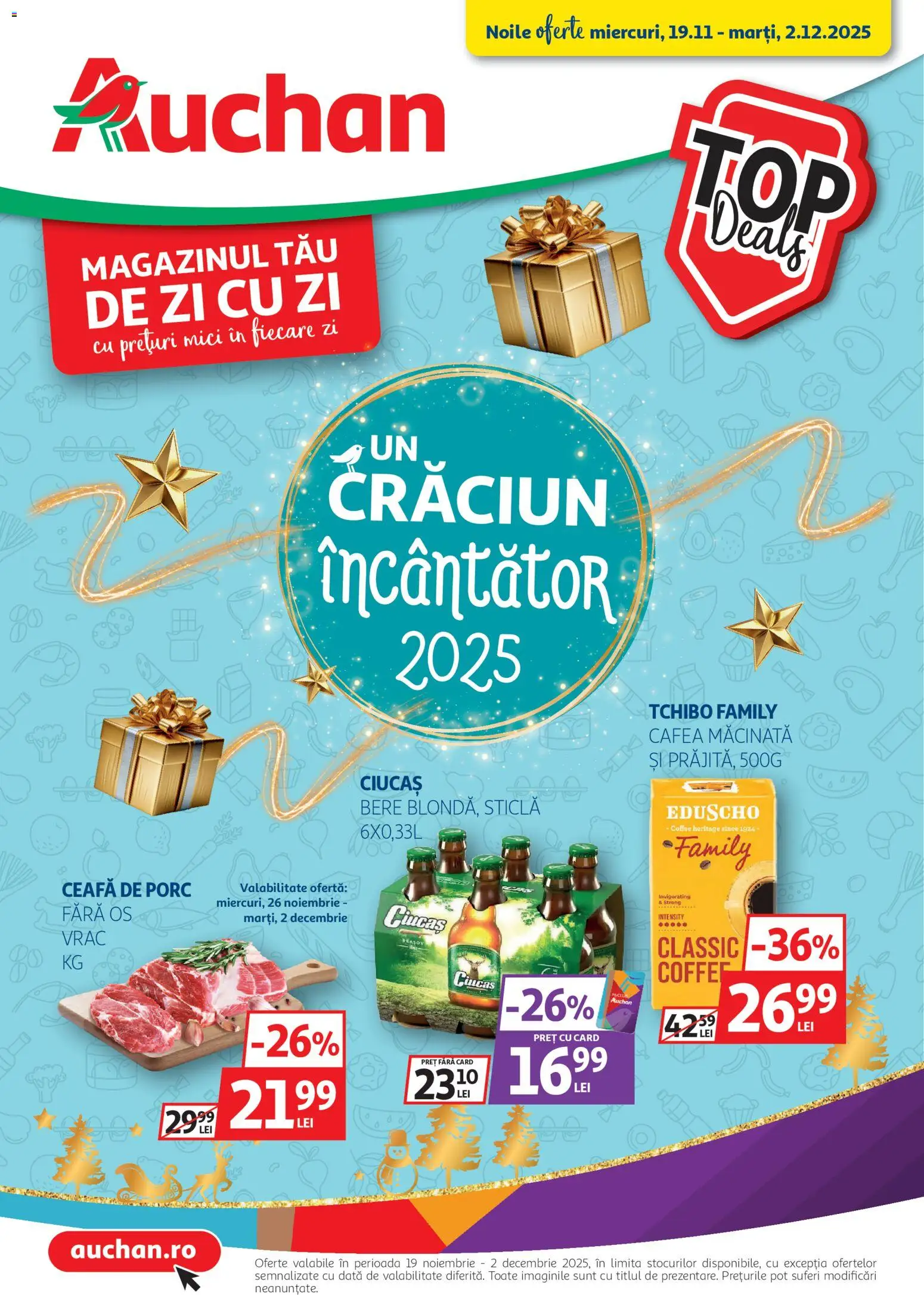 Catalog Auchan 19 Noiembrie - 1 Decembrie 2025 | Pagina 1 | Produse: Keçeli kalem, Mici, Cafea, Bere