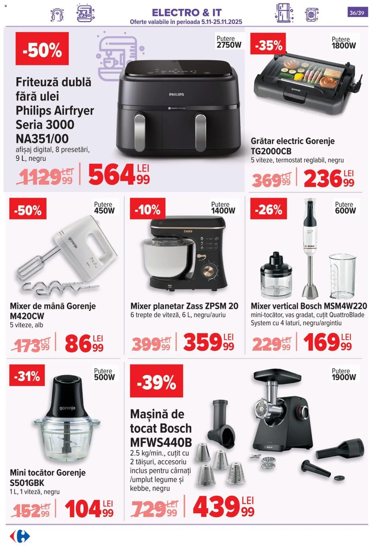 Catalog Carrefour 19 - 24 Noiembrie 2025 | Pagina 36 | Produse: Mașină de tocat, Grătar, Ulei, Cârnați