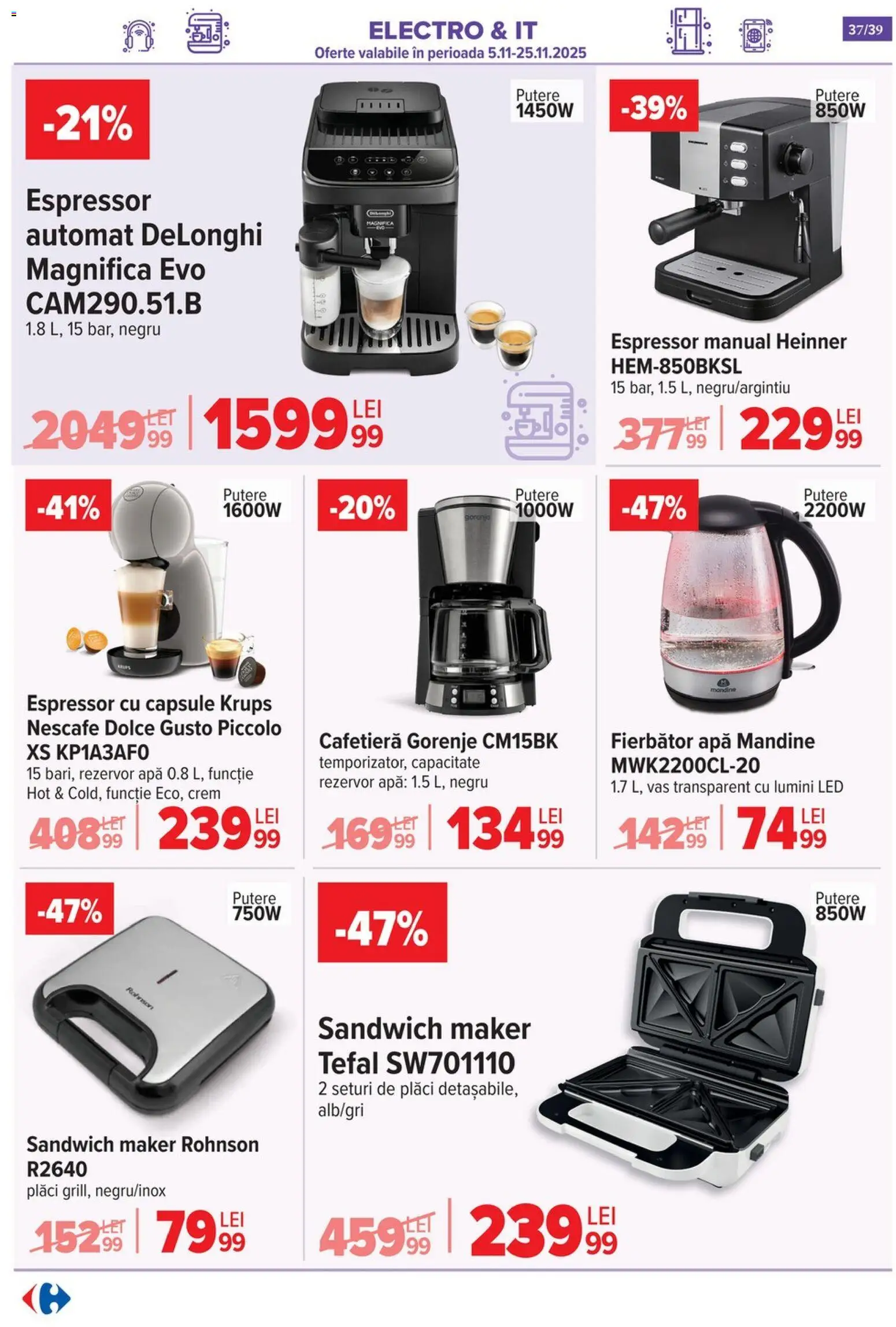 Catalog Carrefour 19 - 24 Noiembrie 2025 | Pagina 37 | Produse: Espressor, Cafetieră, Babak, Apă