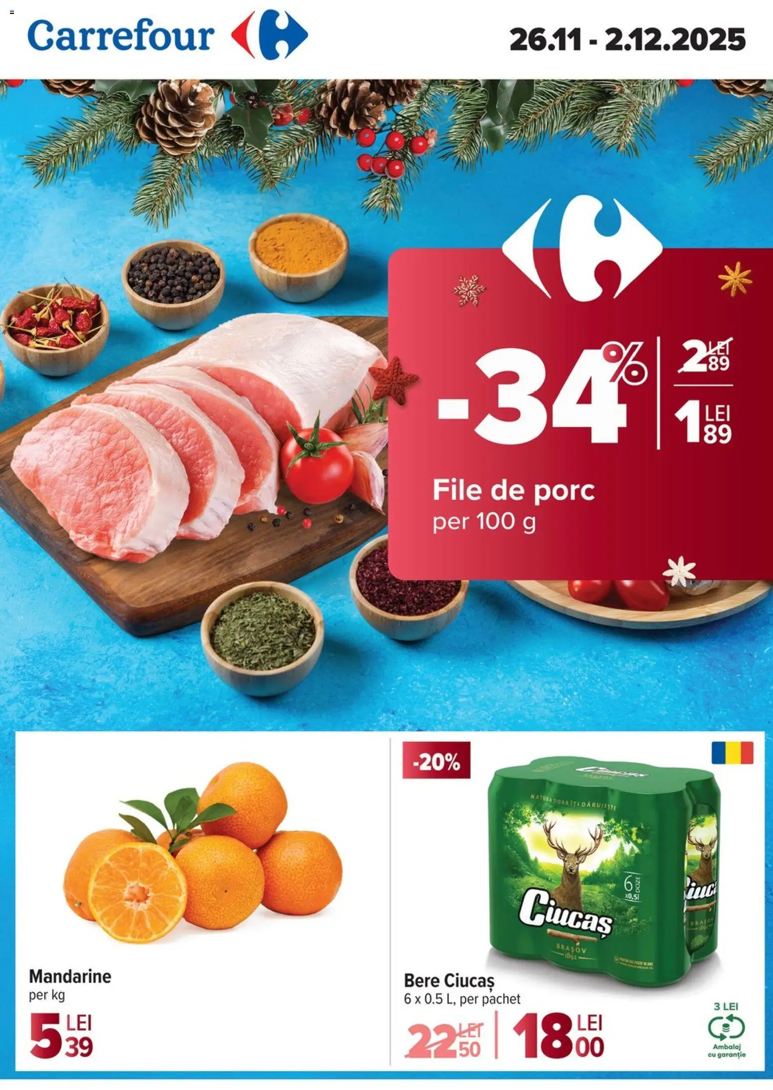 Catalog Carrefour 26 Noiembrie - 1 Decembrie 2025 | Pagina 1 | Produse: Bere, Mandarine