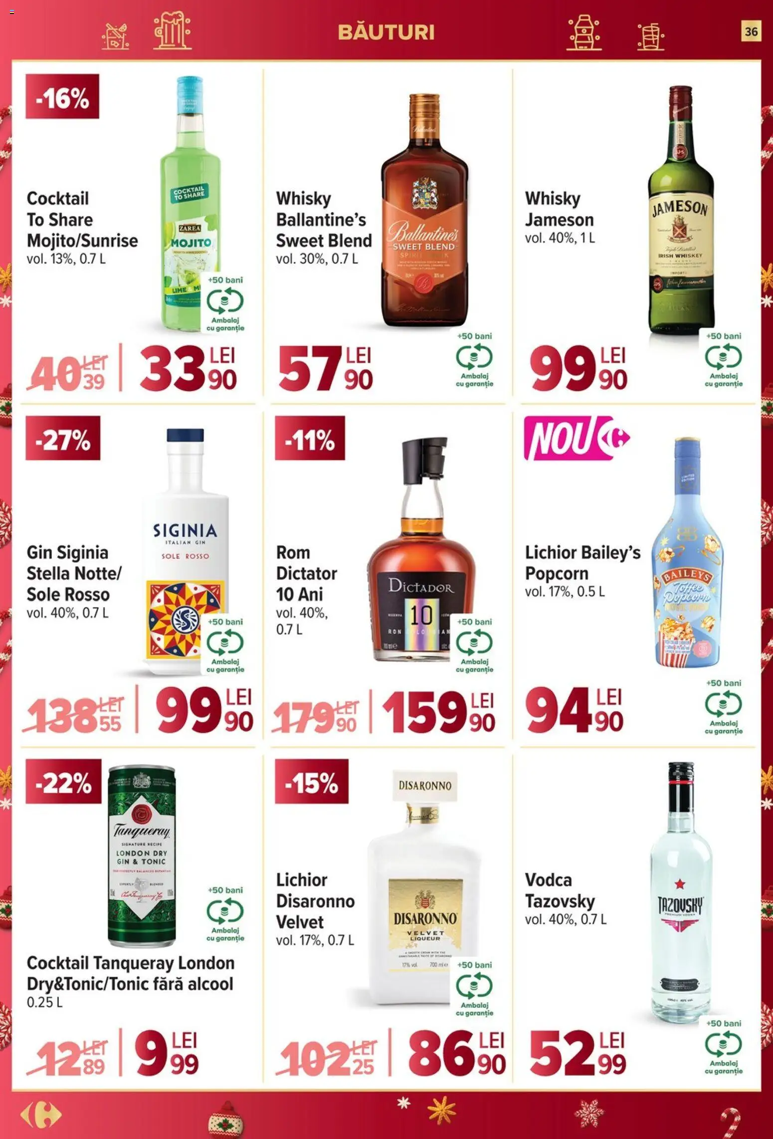 Catalog Carrefour 26 Noiembrie - 1 Decembrie 2025 | Pagina 36 | Produse: Su ısıtıcı, Lichior, Gin, Whiskey