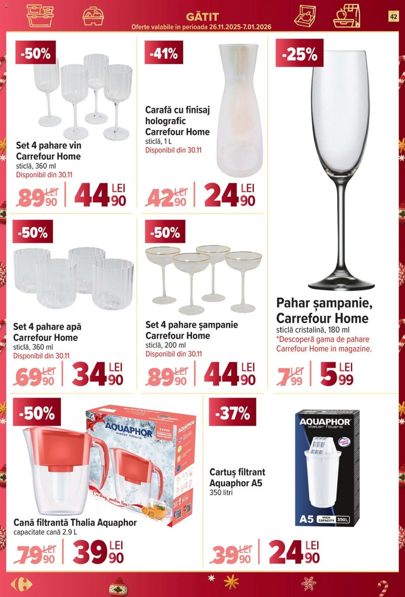 Catalog Carrefour 26 Noiembrie - 1 Decembrie 2025 | Pagina 42 | Produse: Pahare, Carafă, Vin, Apă