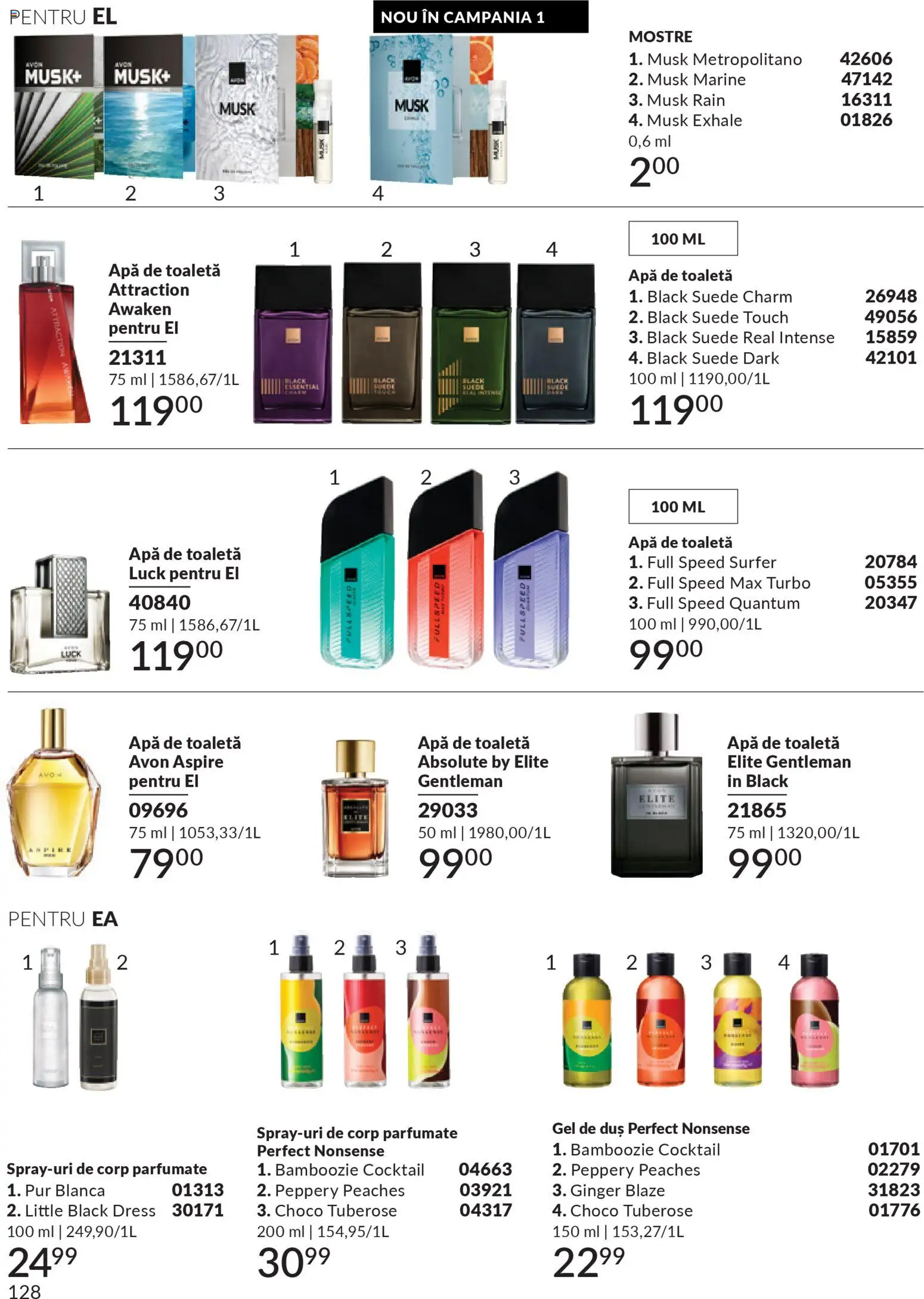 Catalog Avon 1 - 30 Decembrie 2025 | Pagina 128 | Produse: Toaletă, Duș, Apă de toaletă, Gel de duș