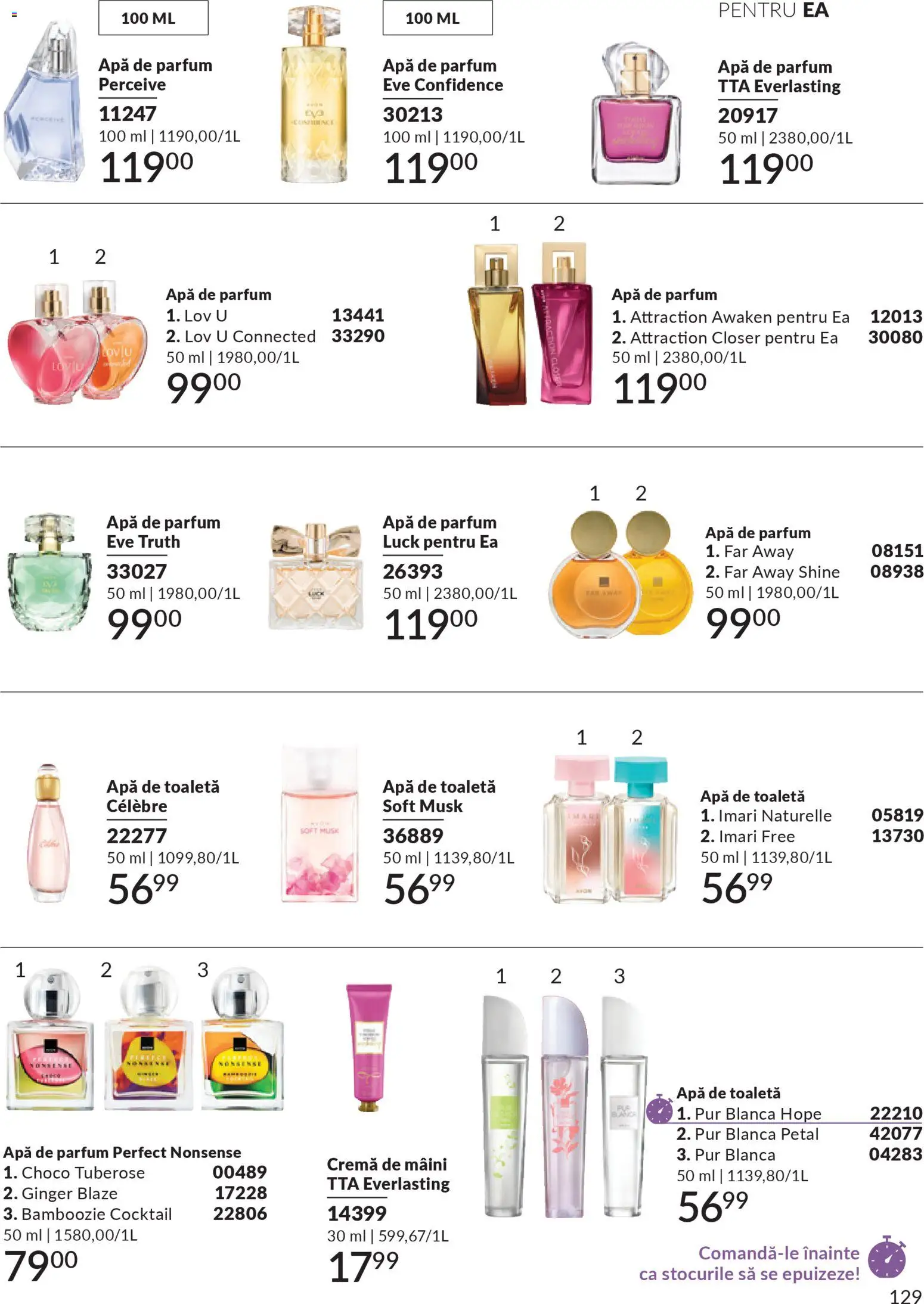 Catalog Avon 1 - 30 Decembrie 2025 | Pagina 129 | Produse: Toaletă, Parfum, Cremă de mâini, Cocktail