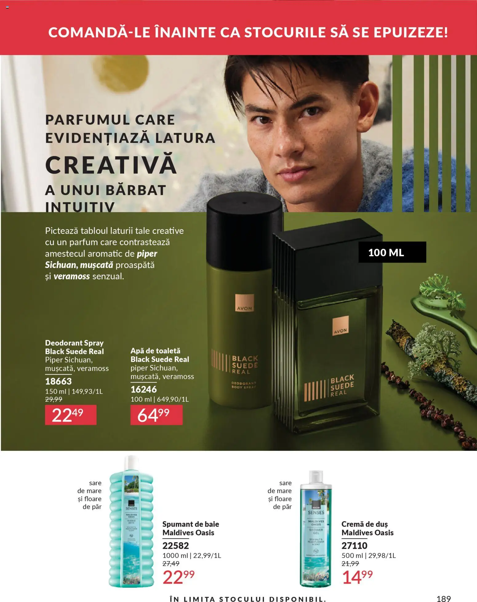 Catalog Avon 1 - 30 Decembrie 2025 | Pagina 189 | Produse: Body, Duș, Apă de toaletă, Spumant de baie