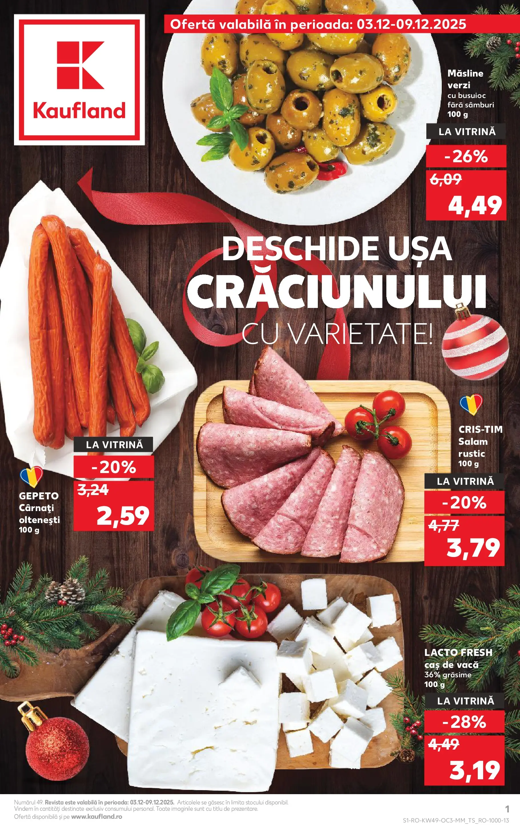 Catalog Kaufland 3 - 8 Decembrie 2025 | Pagina 1 | Produse: Măsline, Salam, Ușă, Cârnați
