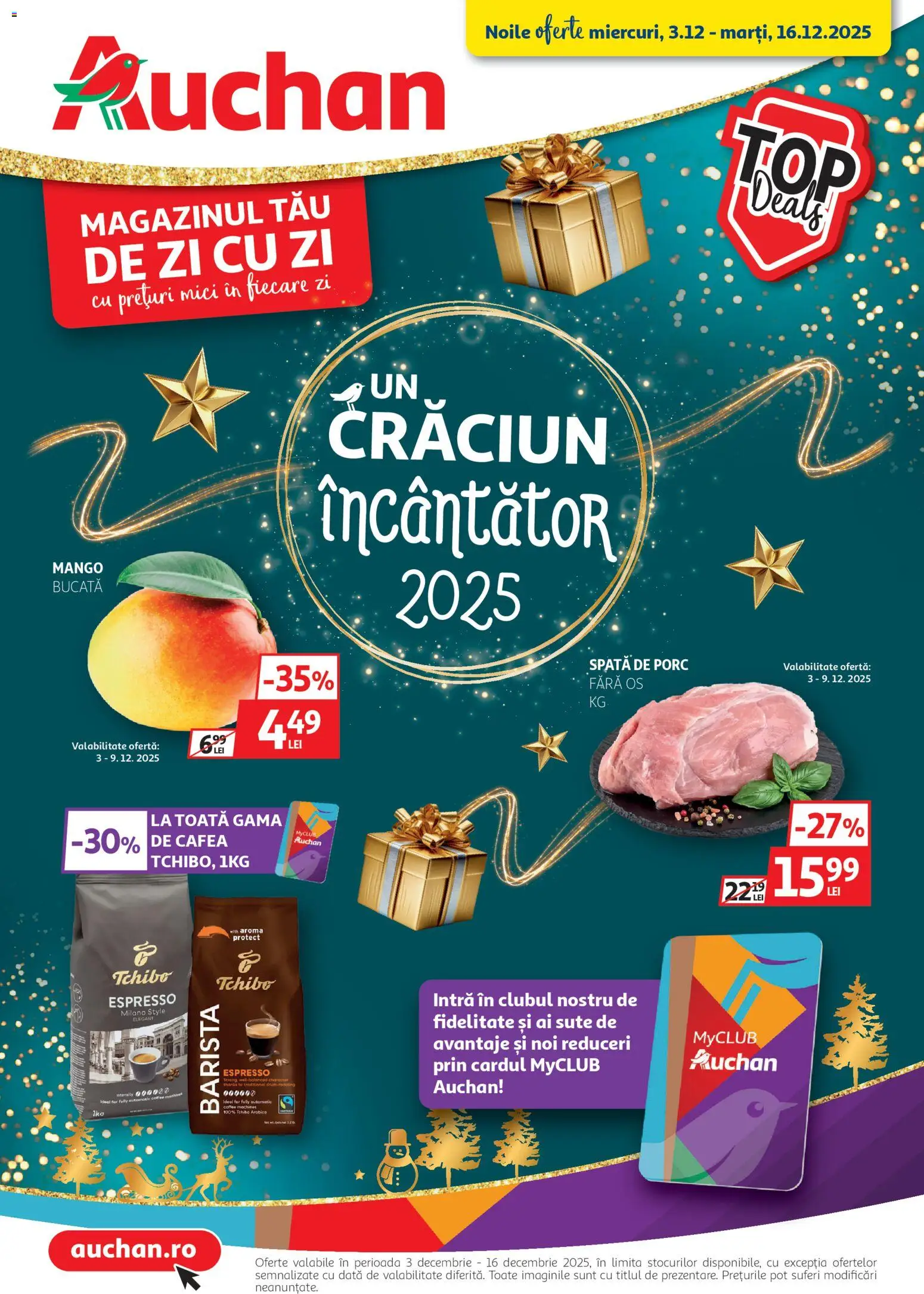 Catalog Auchan 3 - 15 Decembrie 2025 | Pagina 1 | Produse: Delgeç, Mici, Cafea, Mango