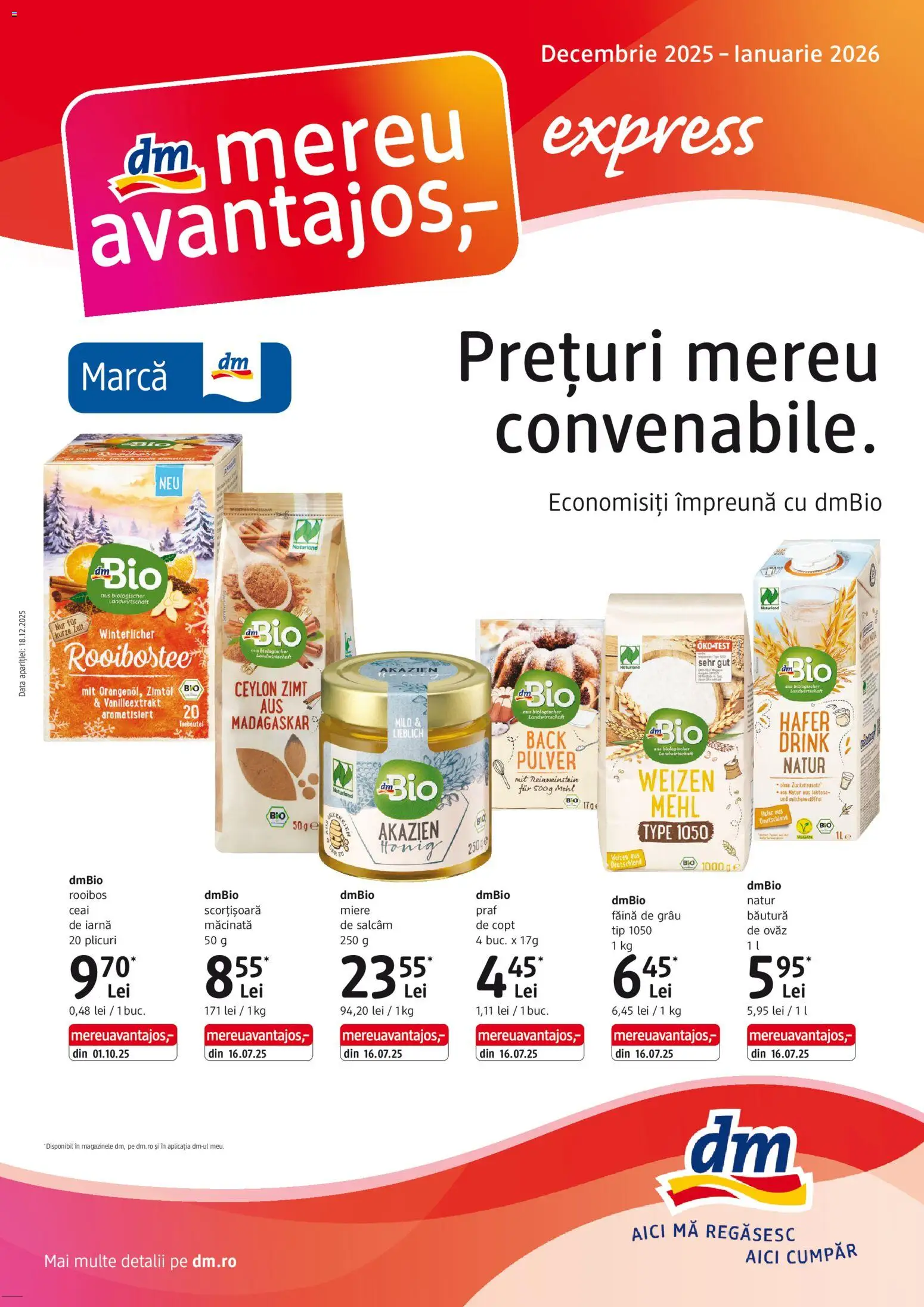 Catalog DM Drogerie Markt 18 Decembrie 2025 - 19 Ianuarie 2026 | Pagina 1 | Produse: Făină, Ceai